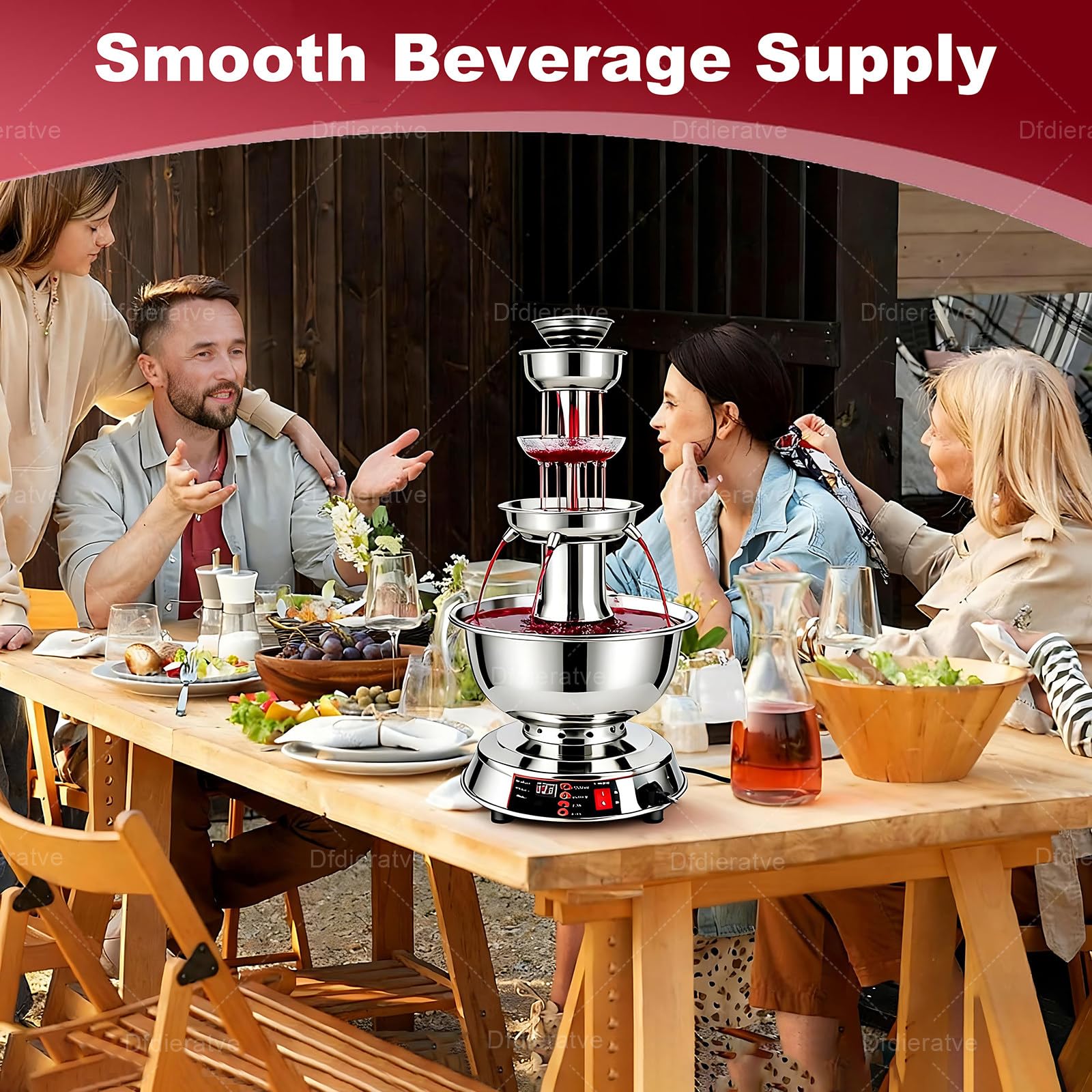 Máquina de fuente de vino comercial de 3 niveles con control de temperatura para dispensar bebidas en eventos