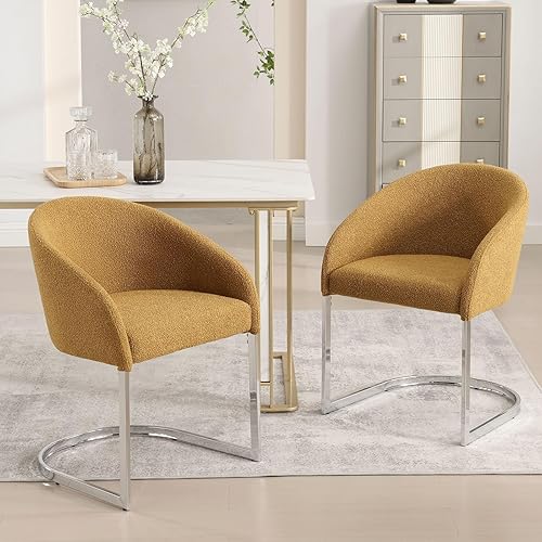 Miniatura 6 de RêveLife Boucle - Juego de 2 sillas de comedor, modernas de mediados de siglo, sillas de comedor con respaldo de barril, sillas de brazo tapizadas