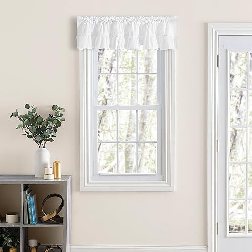 Miniatura 7 de Ellis Curtain Par Prisilla clásico con volantes anchos con lazos, 80 x 63 pulgadas, blanco