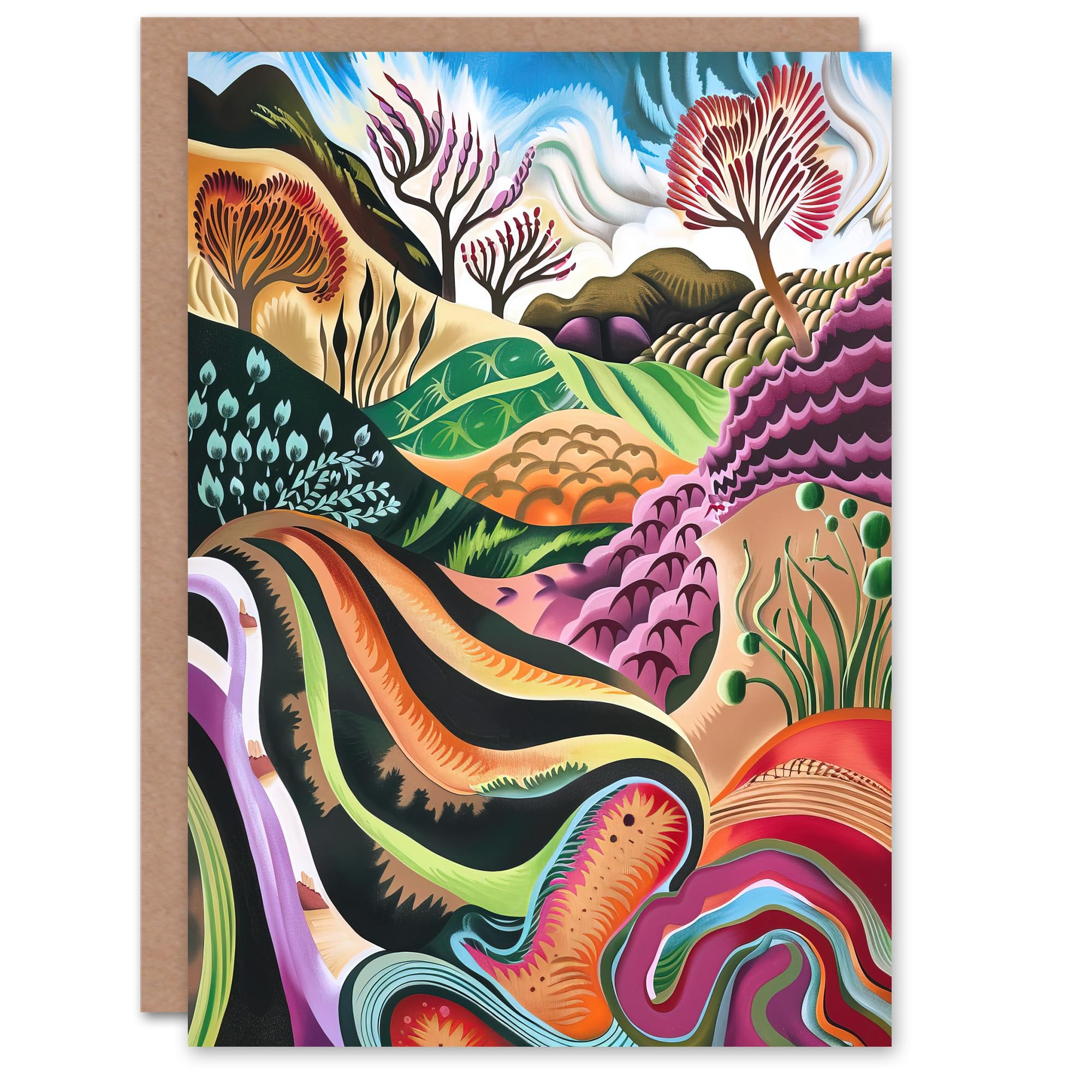 Artery8 Greeting Card Sutton Bank North York Moors Trippy Painting Blank For Him Or Her Art Birthday Card
