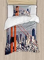 Vista 62 de Ambesonne Juego de funda de edredón color menta, líneas onduladas horizontales a rayas blancas abstractas de tonos suaves, exhibición de arte