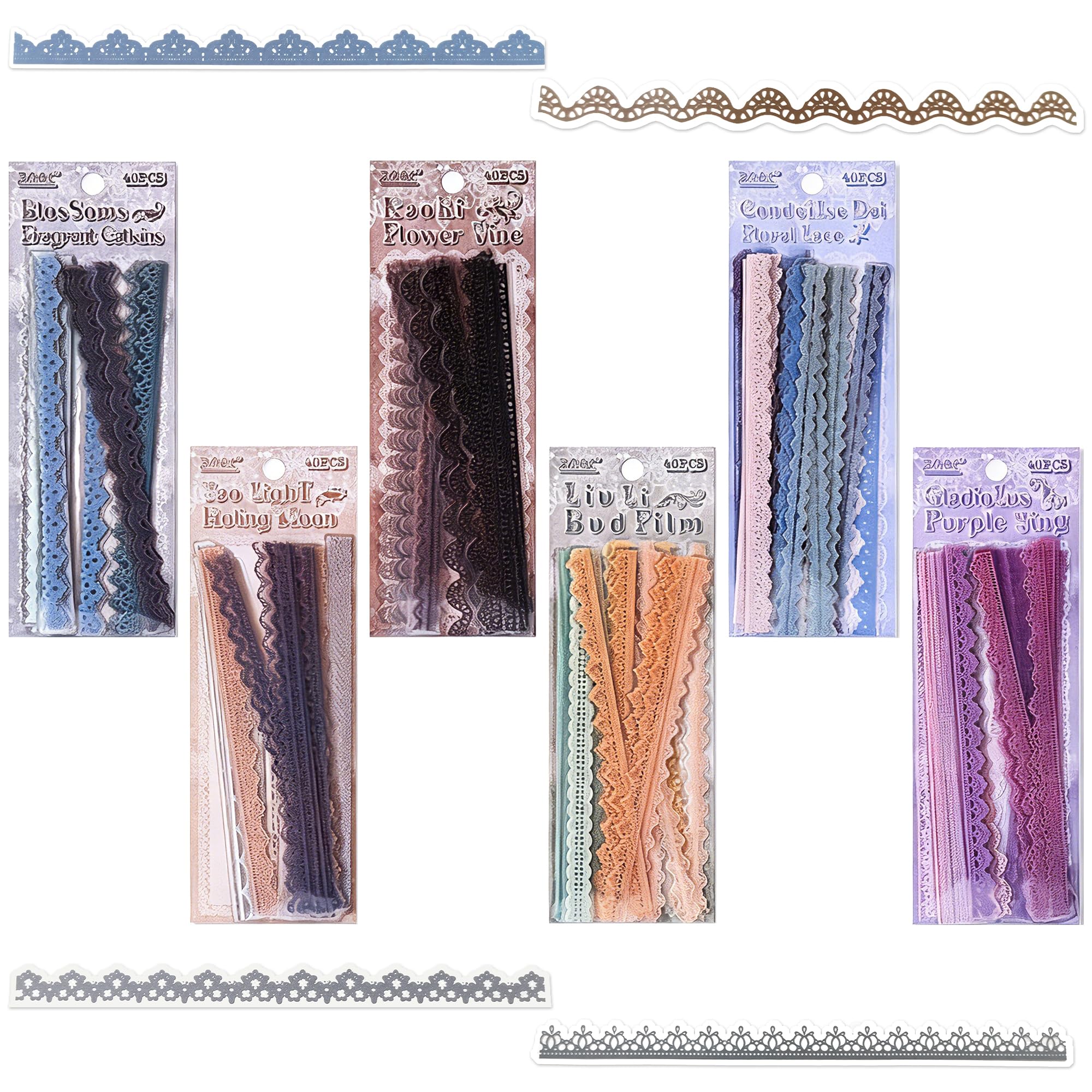 Dekorative Sticker Set Mit Spitzenmuster, 6 Pack Transparente Sticker Transparent, Feine SpitzenmotiveScrapbook Zubehör Aufkleber Für Journal Gestaltung Und Kreative Scrapbooking Projekte