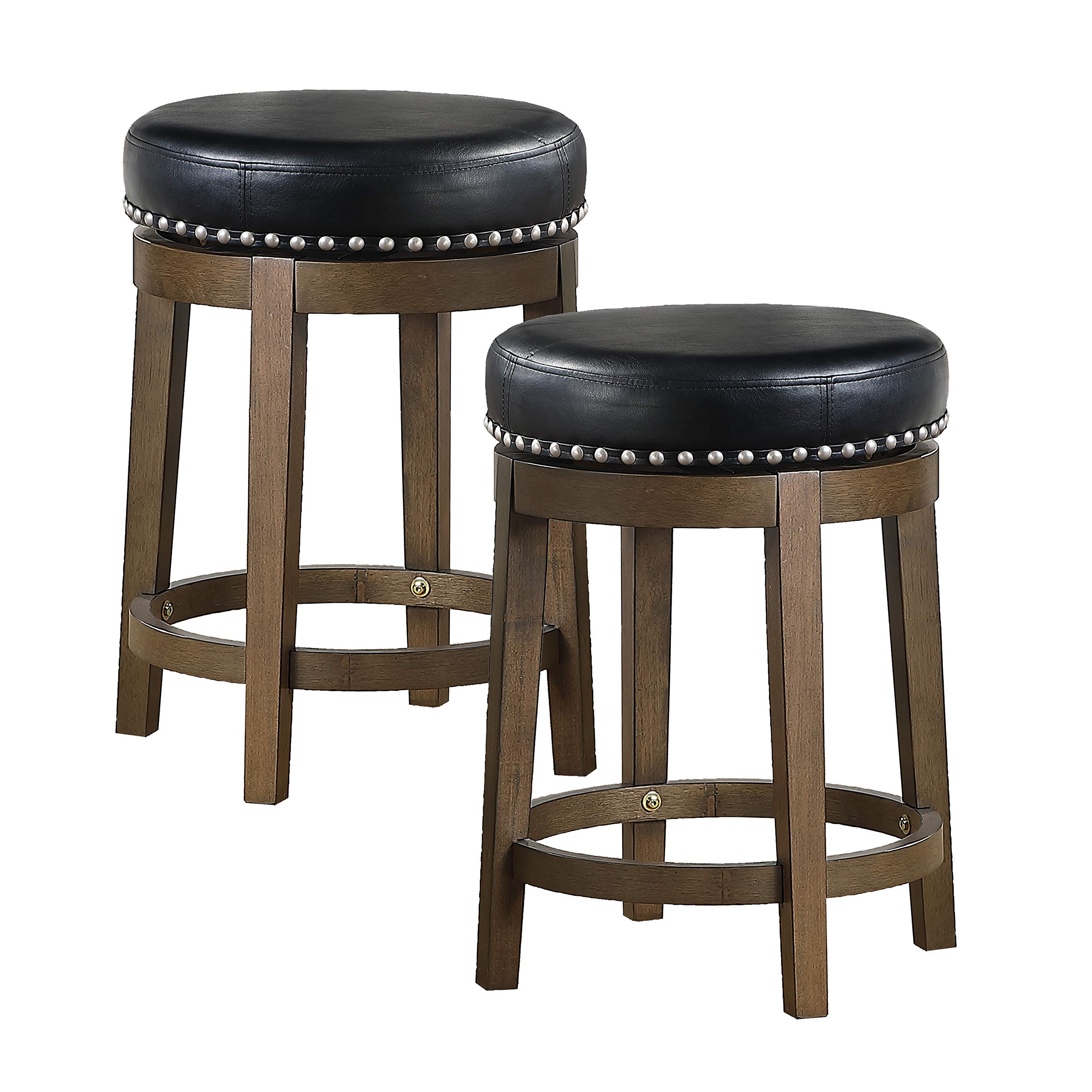 Lexicon Kenmare Swivel Bar Stools Set of 2, Rustic 360 Degree Backless Swivel Counter Stools, Faux Leather Upholstered, Solid Wood Frame, Easy Assembly, Round Bar Stools Swivel, Foot Rest, 25" Black