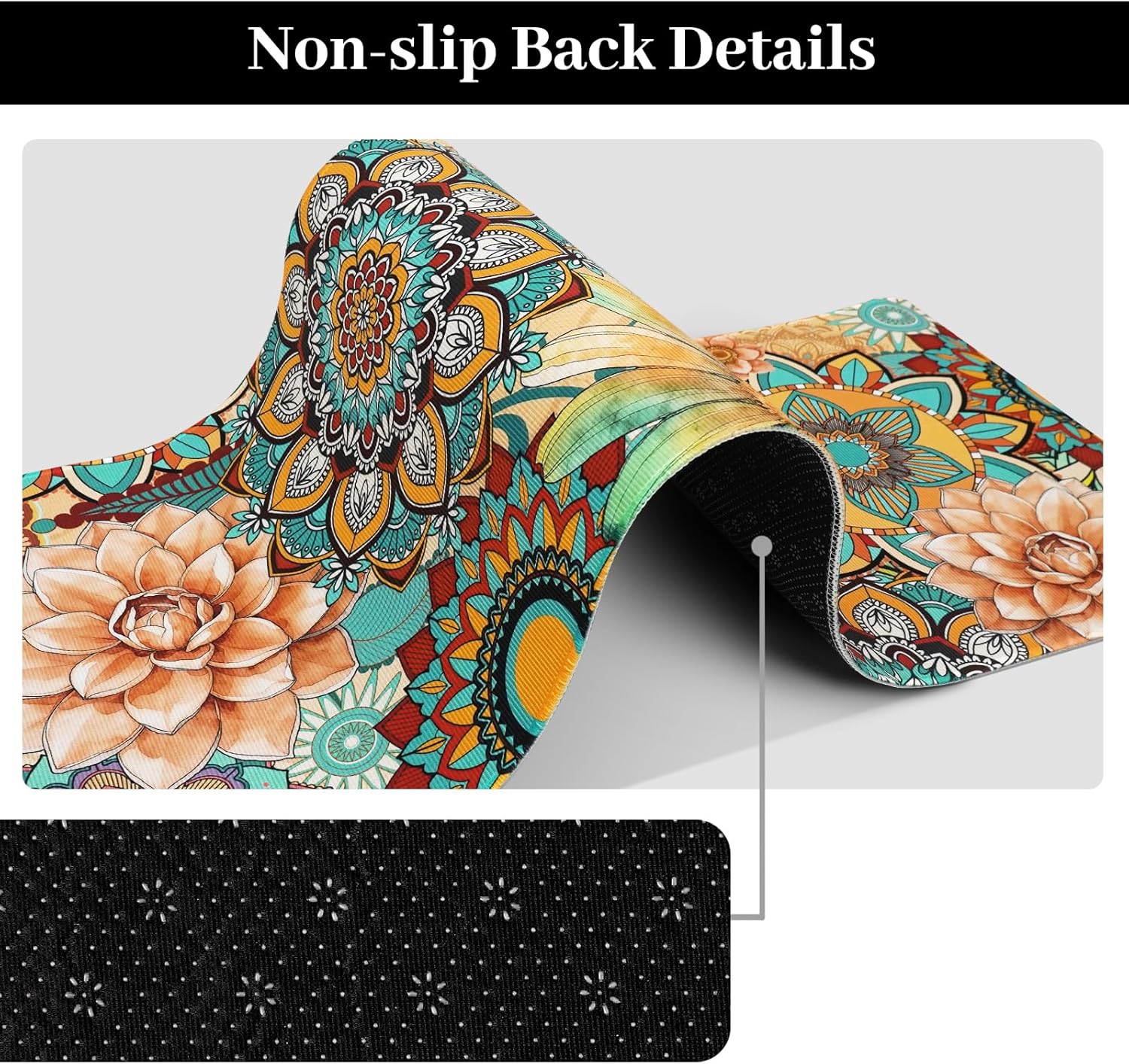 Boho Kitchen Rugs Sets of 3 Piece, Colorful Teal Floral Kitchen Mat for Floor Area Runner Rug Washable, Flower Boho Kitchen Decor and Accessories