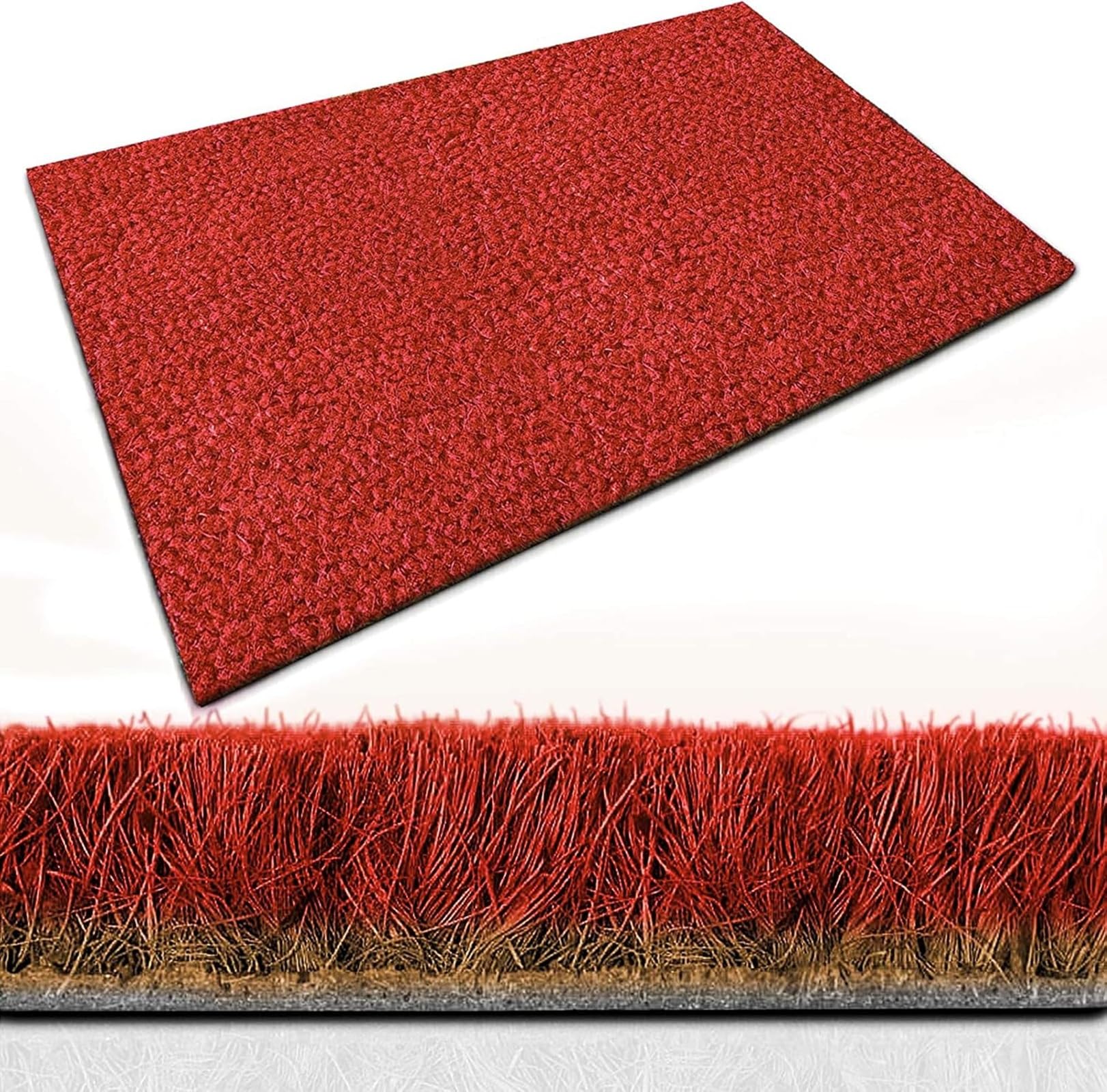 casa pura Paillasson d'entrée en Fibre de Coco Premium, Antidérapant, Tapis d'entrée Usage intensif, Tapis pour l'entrée Absorbant, Dense Velours Résistant (23 mm, 100 x 100 cm, Rouge)
