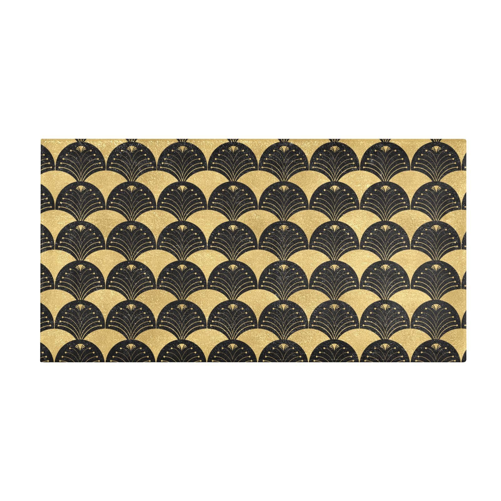 Tapis de bain lavable blanc et doré grand tapis antidérapant