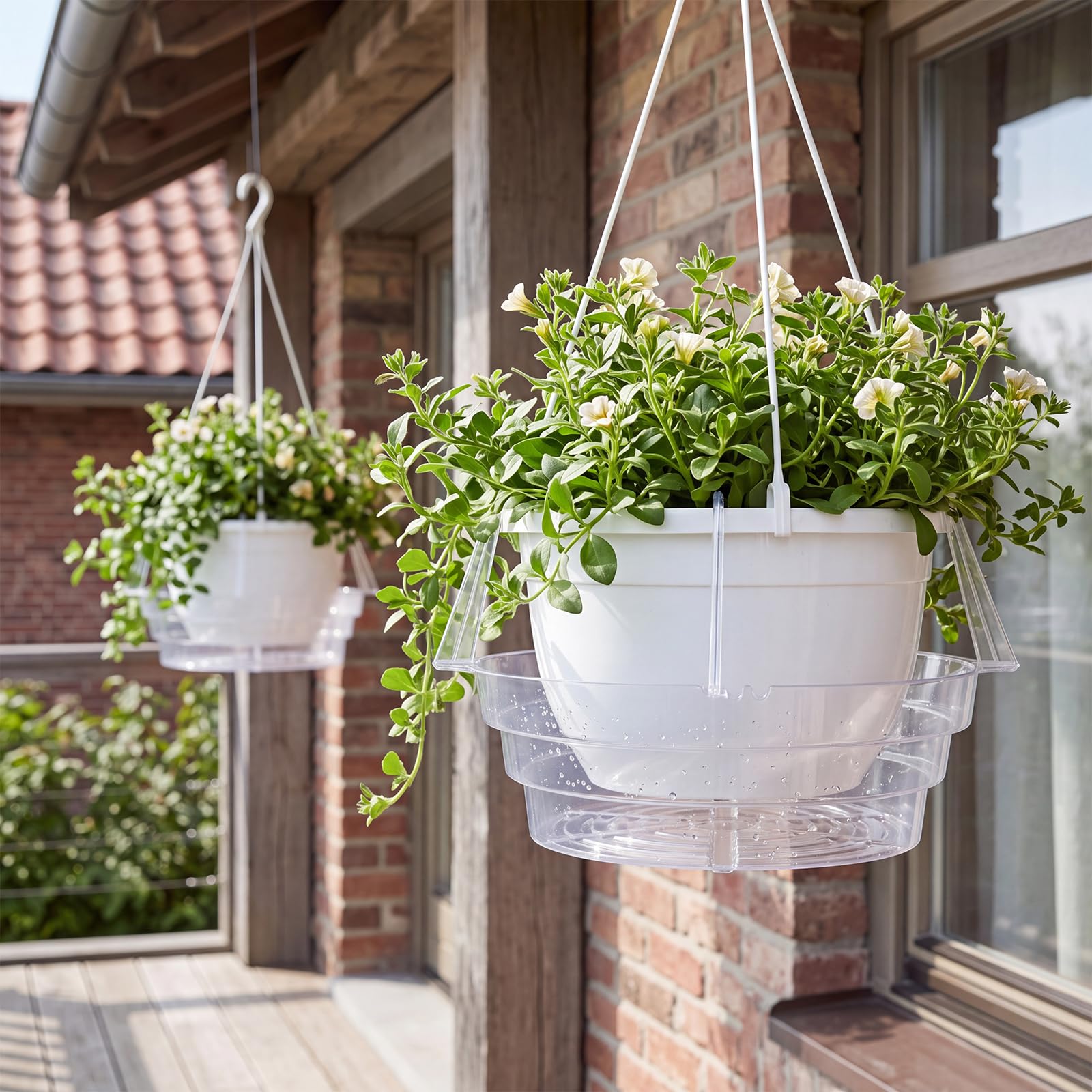 Gejoy 15 Stück 30,5 cm hängende Pflanzen-Wasserauffangschale, transparente Kunststoffkörbe, Tropfschalen für Blumentopf, runde Pflanzen-Untersetzer mit Haken für Balkon, Terrasse, Innen- und