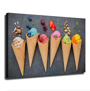 YjanzP Cone Ice Cream Dessert Shop Poster Wall Art Canvas Painting Posters and Prints Wall Art Pictures for Living Room Bedroom Background Wall Decor (16×24inch-No Framed)