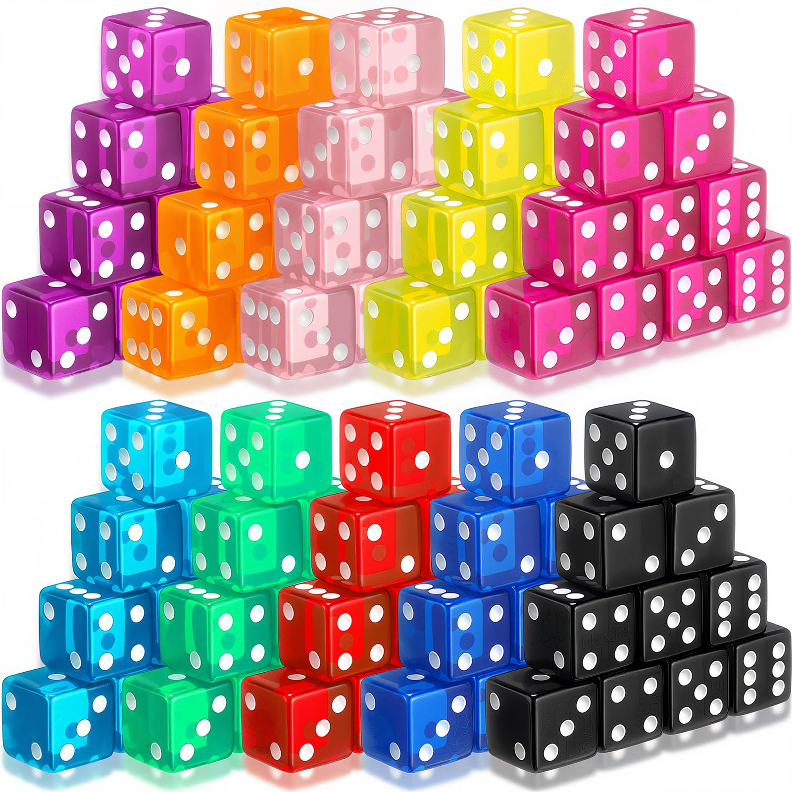 Seenelling Juego de 100 Dados de 19 mm de Estilo Casino, acrílicos y translúcidos, Dados D6, Cuadrados con Borde Redondeado para Casino, Dados, Juegos de Mesa y Juegos de Mesa (Multicolor)