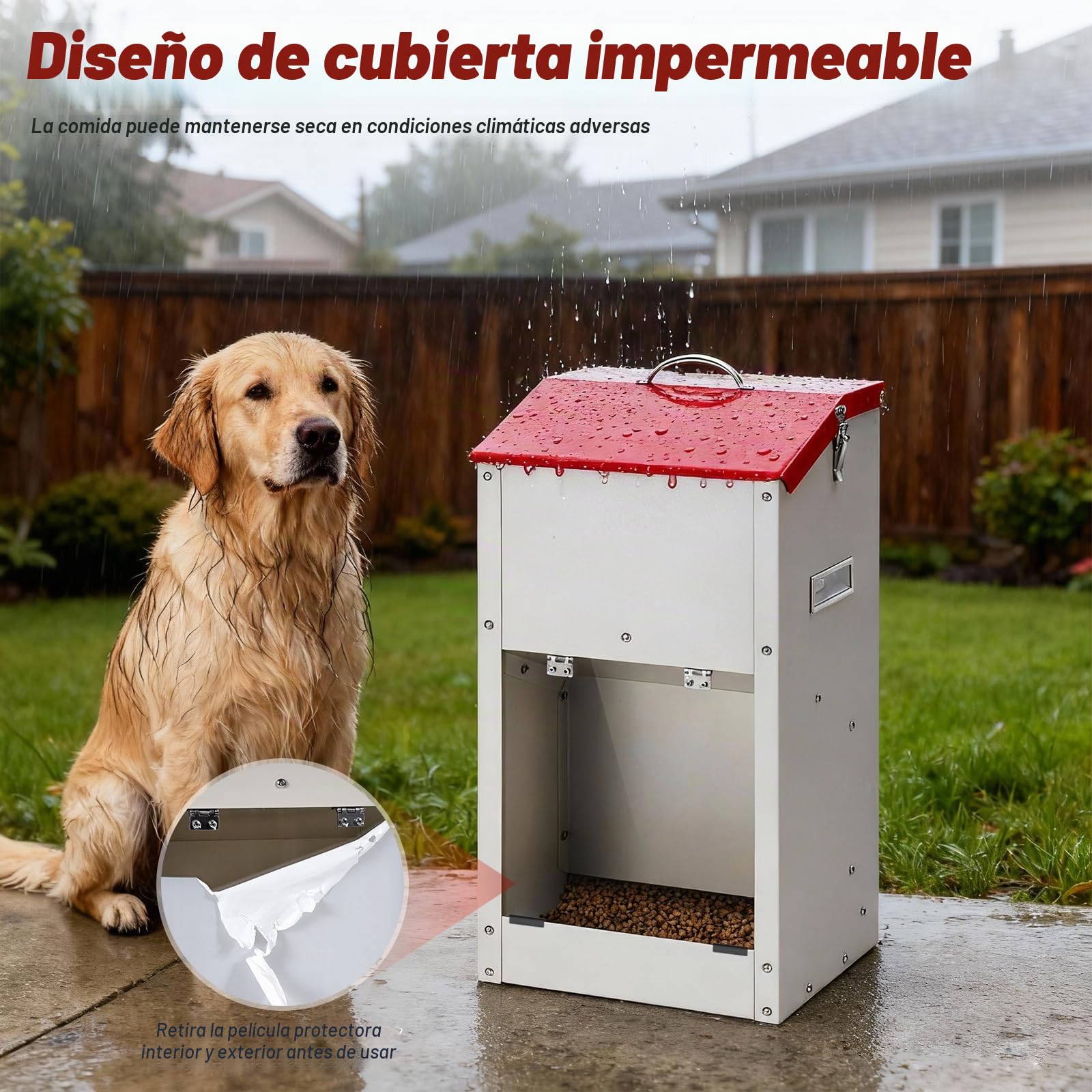 Alimentador Automático para Perros 11 kg, Estructura Galvanizada por Gravedad, Uso en Exterior para Razas Grandes