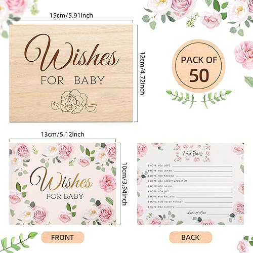 Miniatura 2 de Paquete de 50 tarjetas de consejos para baby shower y caja de recuerdo de madera para bebés, tarjetas de consejos para bebés, tarjetas de bebé para