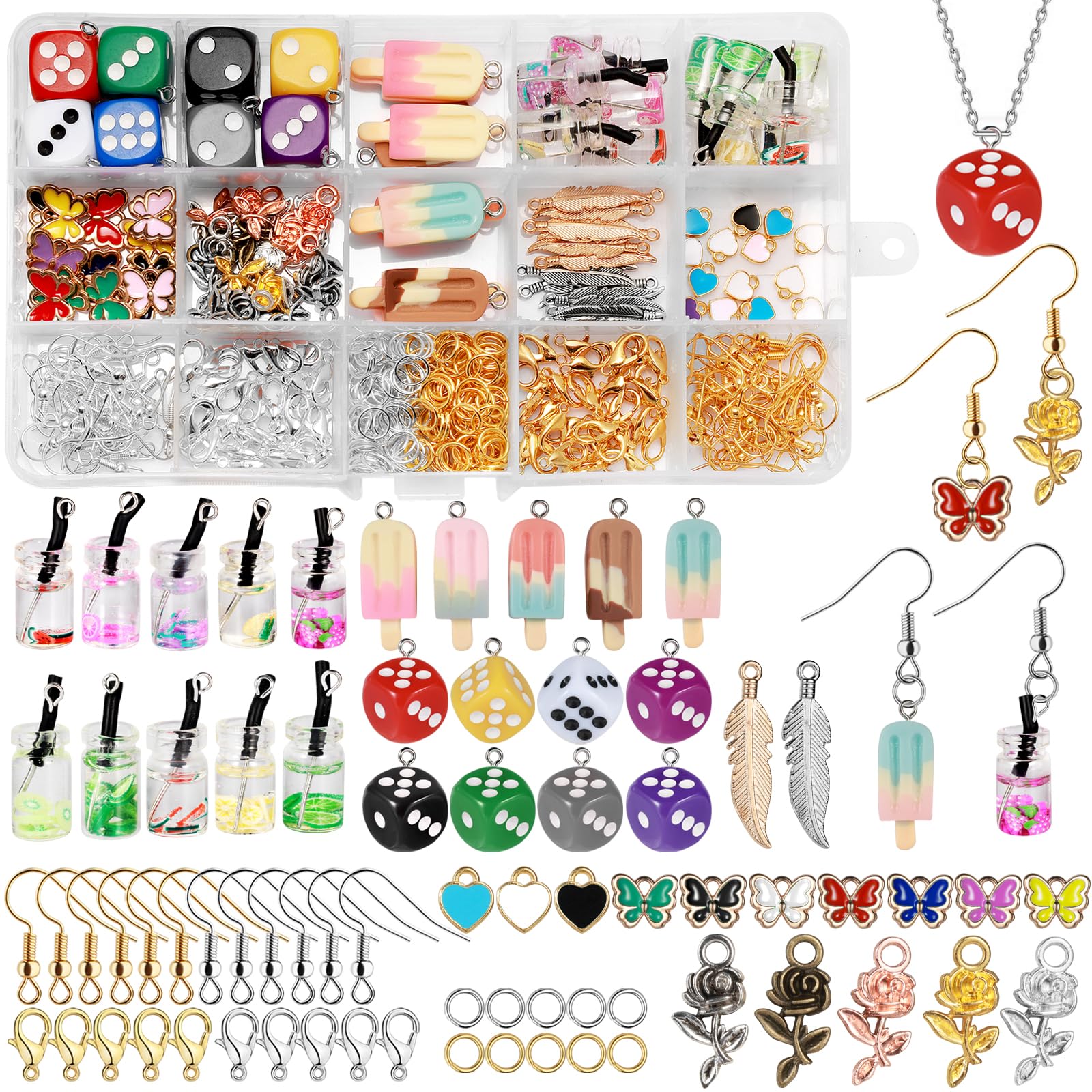 Nadinsta 404pcs Resin Charms for Jewellery Making Set, Resin Pendants with Fruit Tea,Ice Cream, Dice Charms for Bracelet, Necklaces, Earrings Jewellery Making Kit DIY Crafts