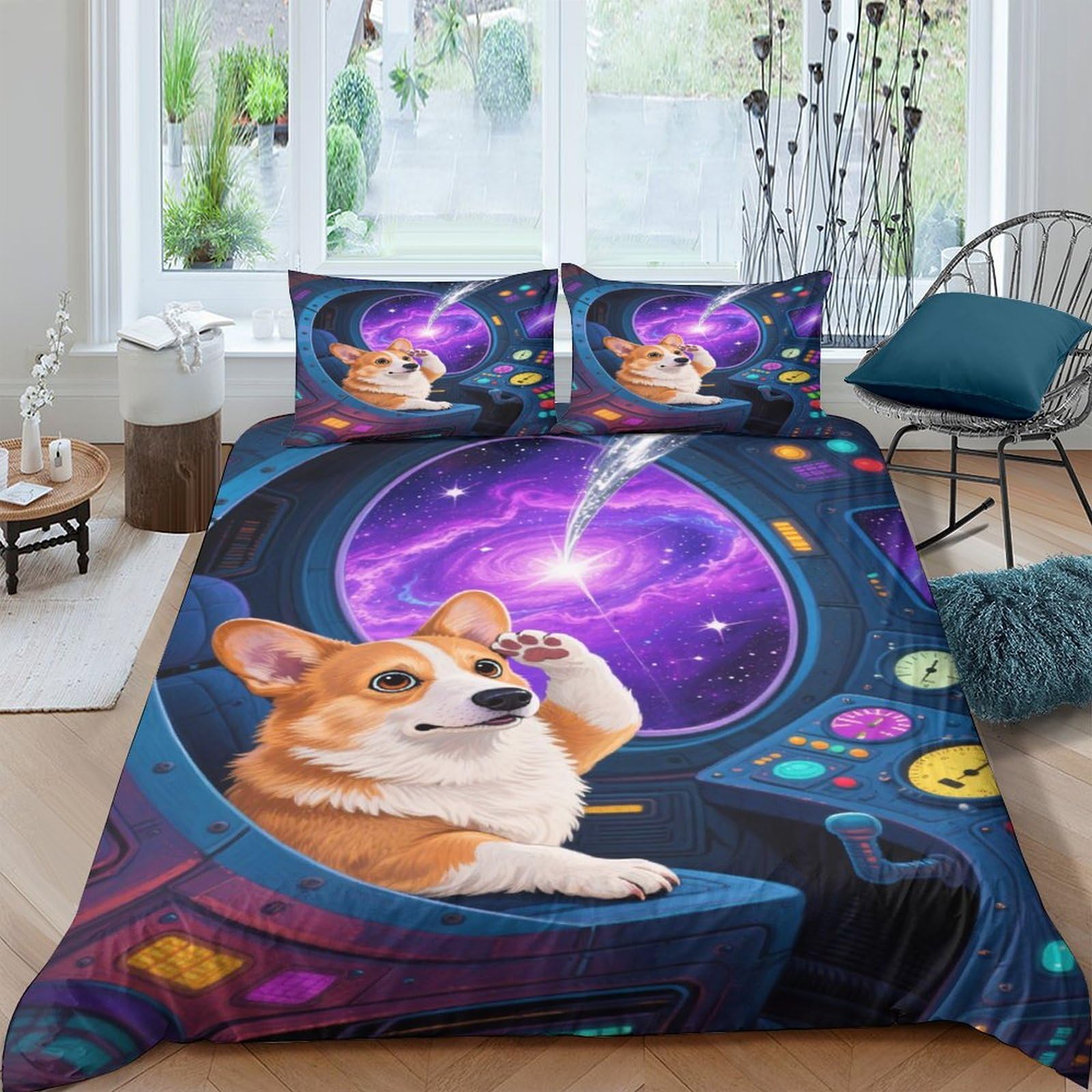 Ctjqhvkz Style-10 3D Printed Space Corgi Fitted Sheet Microfiber Soft Breathable Nebula Bed Cover For Bedroom Dorm Mattress Decor Single（135X200cm）