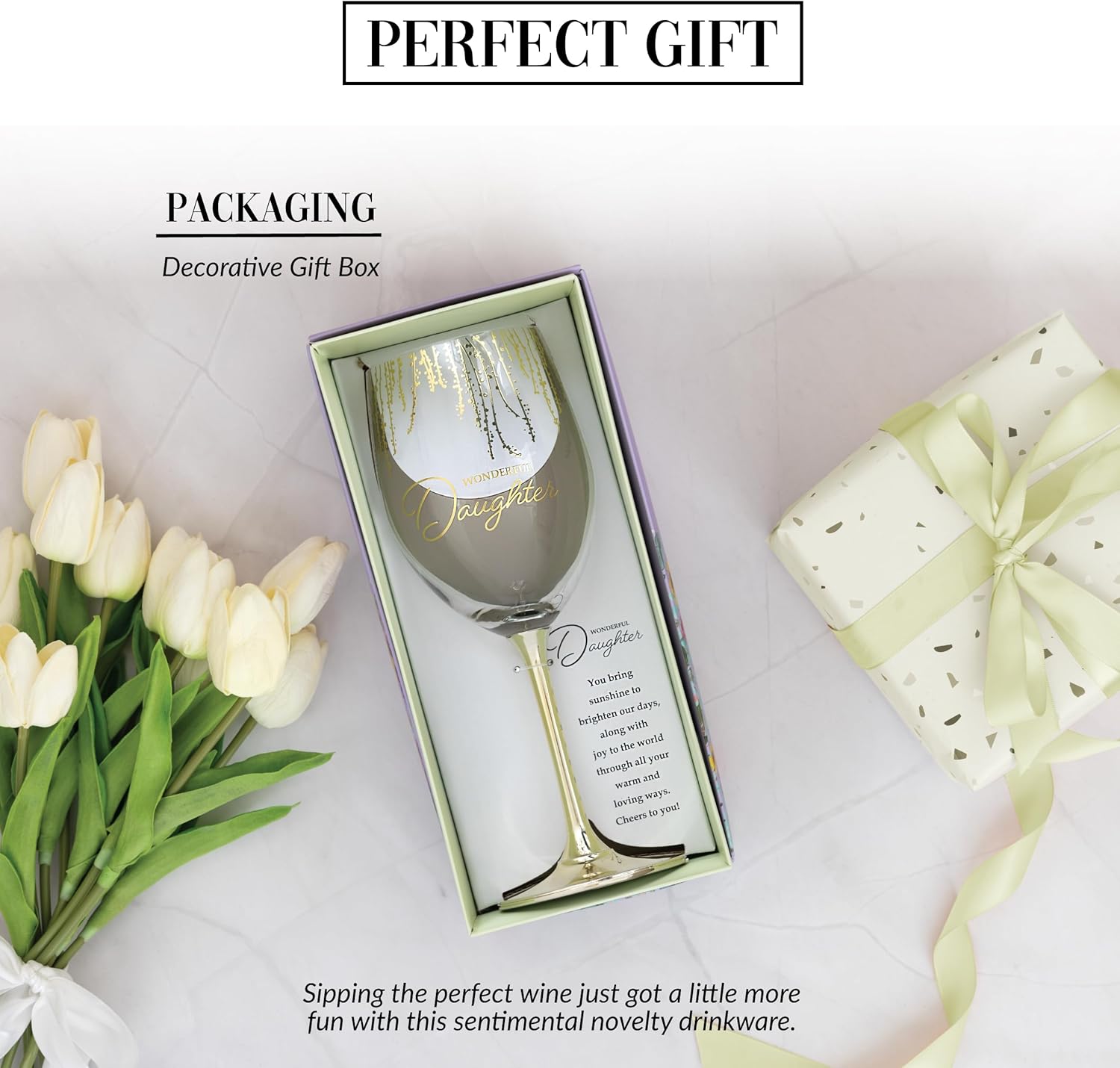 Pavilion Gift Company - Wonderful Daughter - 19 oz Stemmed Wine Glass Stepdaughter Daughter-In-Law Present From Mom Dad Parents - Image 3