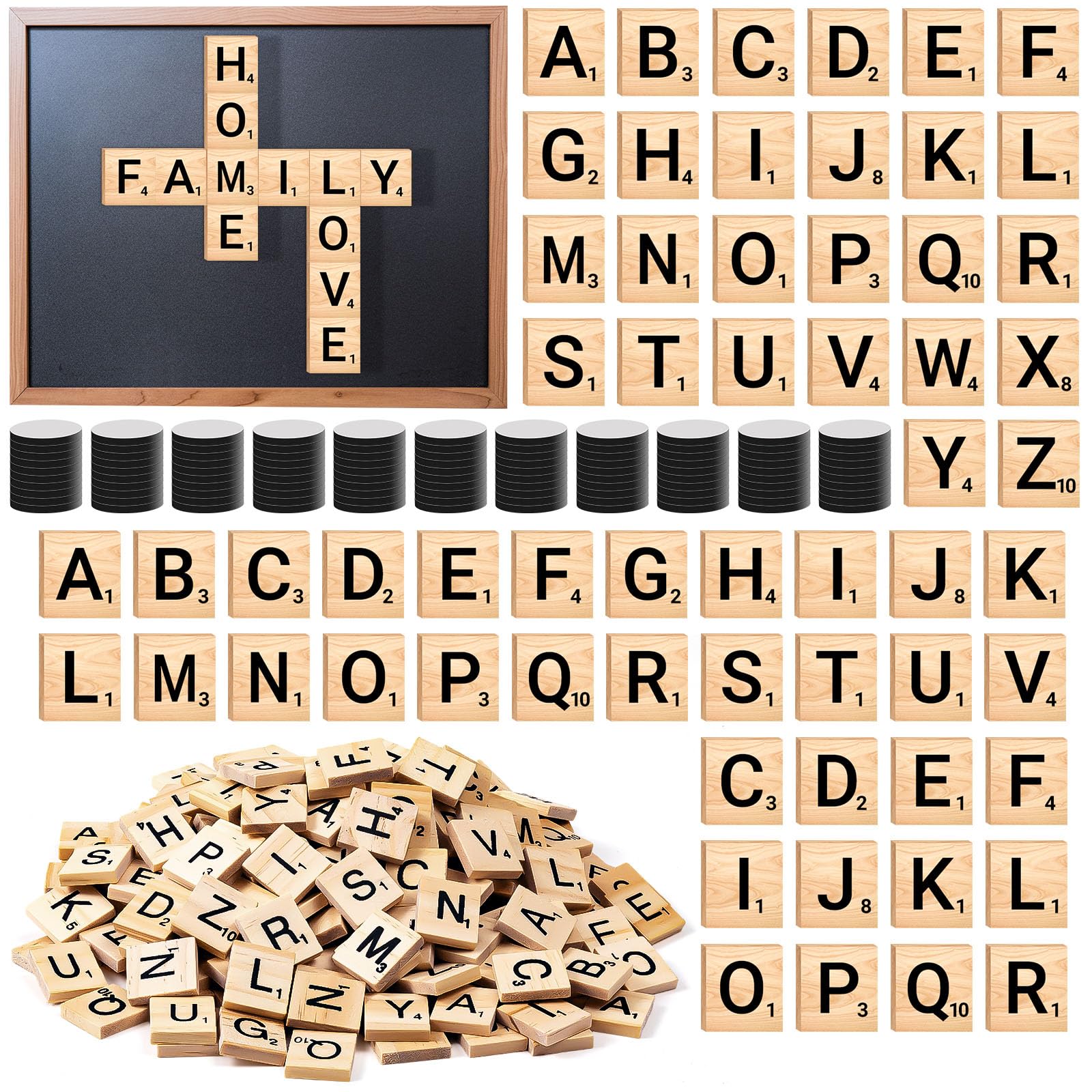 450 PCS Wood Magnetic Letter, Wooden Letter Magnets Tile for Fridge Refrigerator Wall