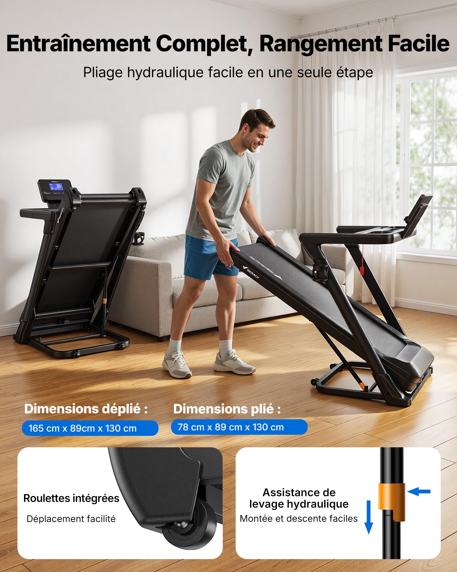 MERACH T31 Tapis de Course Pliable avec Inclinaison Auto de 18% pour Maison | Tapis Roulant 46X140cm,Walking pad 1-14km/h,Tapis de Marche avec Moteur Silencieux 3.5CV,Charge Max 159kg,Télécommande et APP