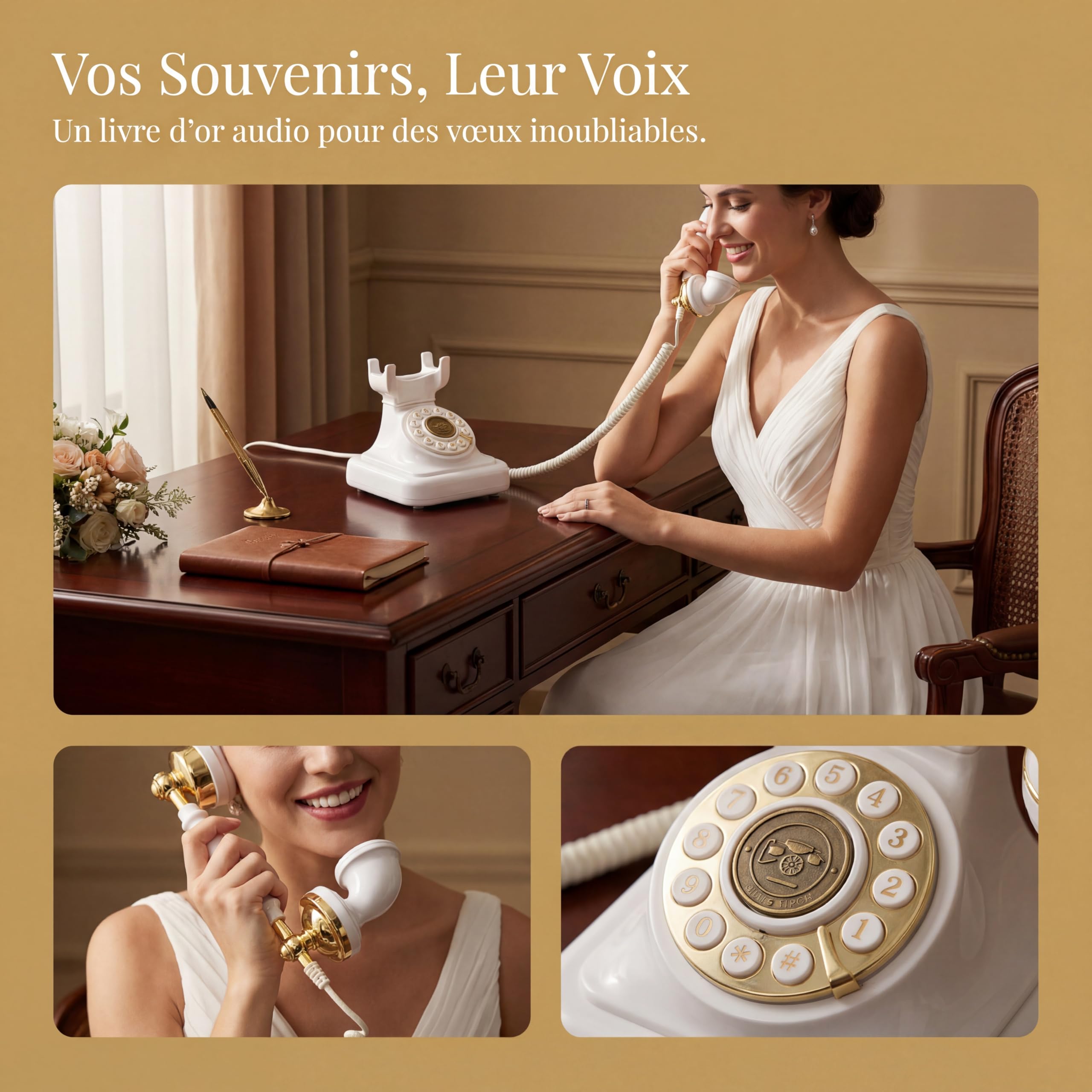 Livre Audio pour Mariage, téléphone au Design Vintage, enregistreur téléphonique, Laissant Un Message Vocal, téléphone Fixe pour Les Occasions, Téléphone de Livre d'or Audio de Mariage, Blanc