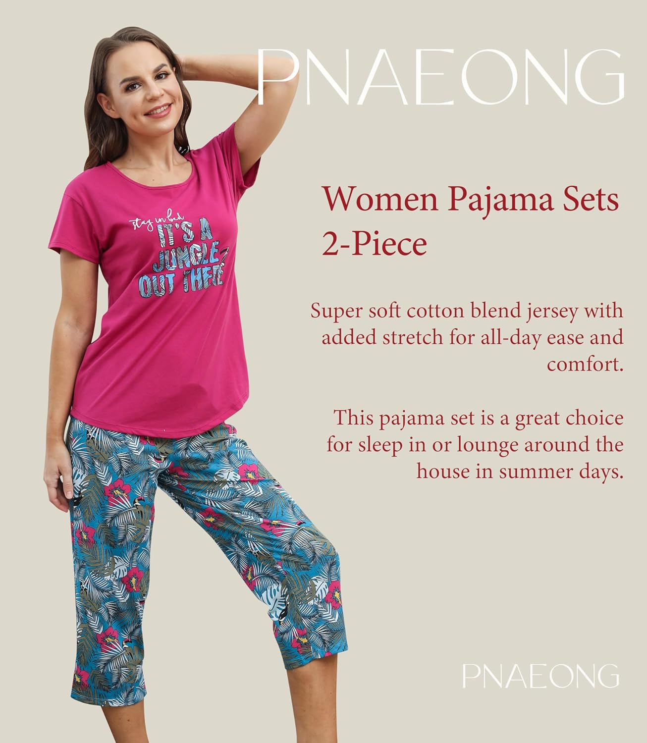 PNAEONG Women Pajama Set Sleepwear Tops with Capri Pants Casual and Fun Prints Pajama Sets - Image 7