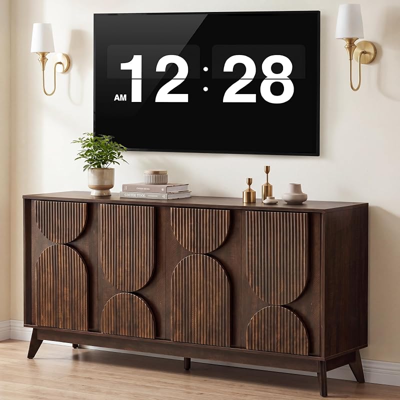 63 Inch Mid Century Modern TV Stand Up to 70inch TV, Dark Walnut
