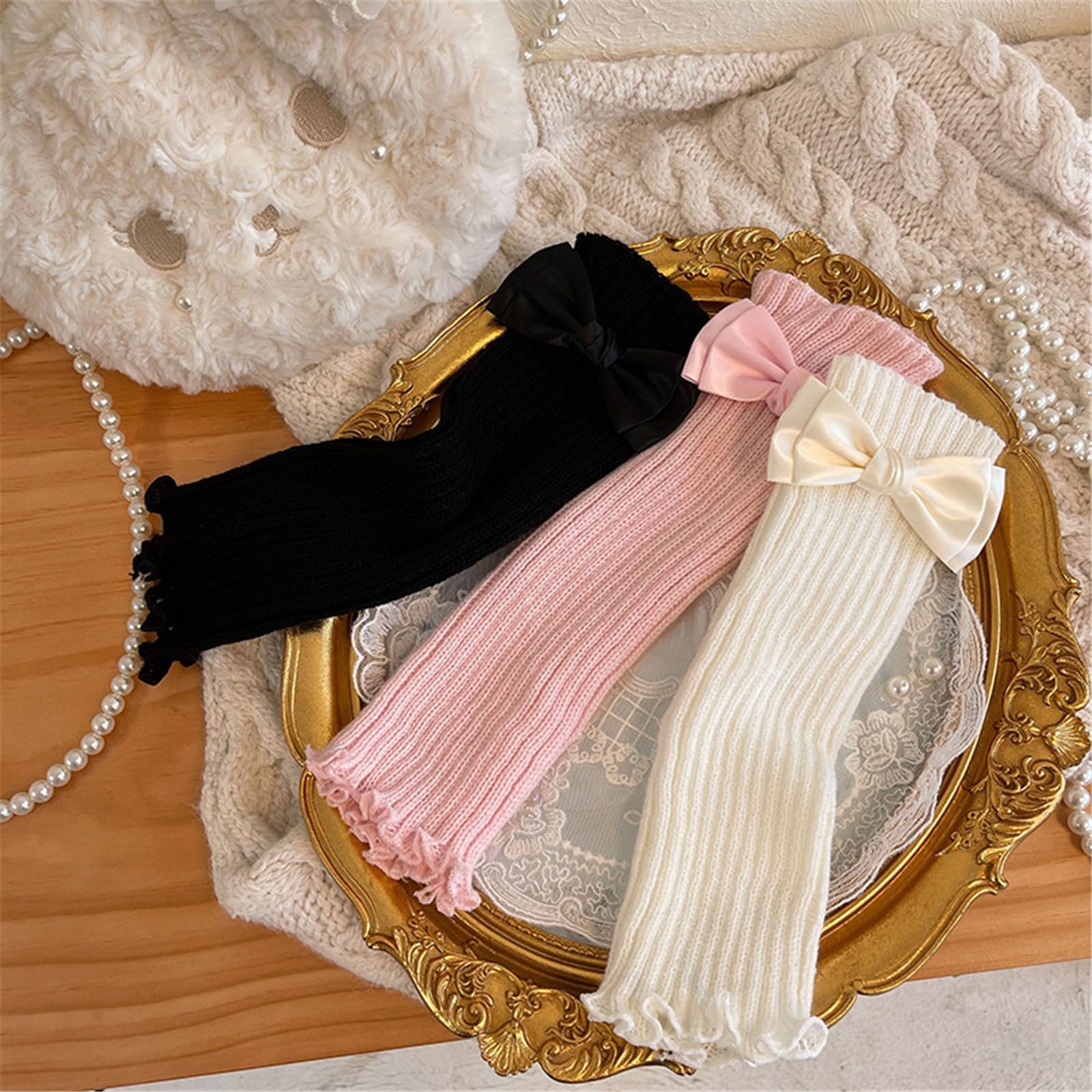 1 paio di scaldamuscoli con fiocco per bambini lavorati a maglia calzini alla moda allentati maniche per gambe alla moda per uso quotidiano bambini sciolti