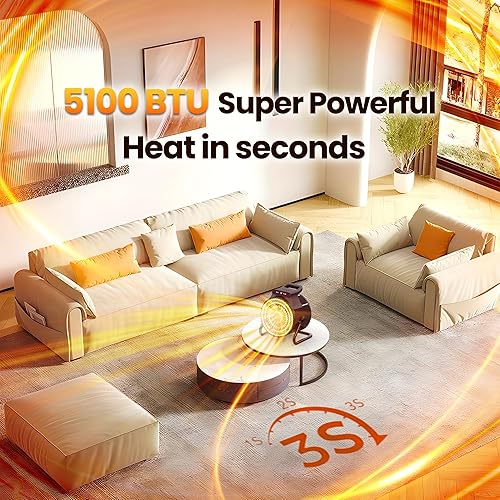 Miniatura 4 de Calentador eléctrico portátil con termostato, ventilador de cerámica seguro y silencioso de 1500 W750 W, calienta 200 pies cuadrados para oficina,