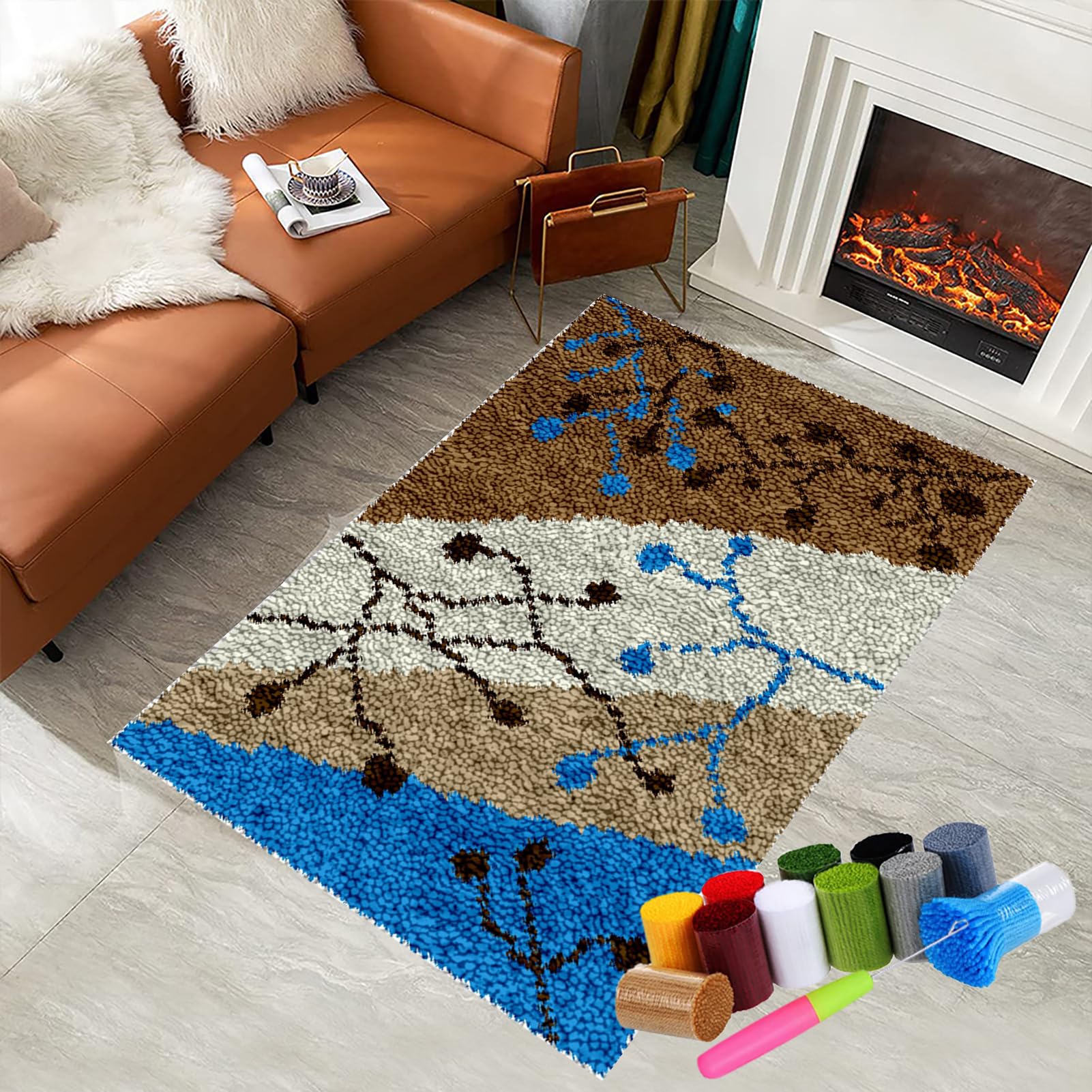 Latch Hook Kits for Adults Beginners, Tapestry Kits, Latch Hook Rug Kit for Home Décor, DIY Rug Making Kit for Adults with Printed Patterns, Canvas Yarn Latch Hook Kit, Crochet Kit 140 x 160 cm — image 1