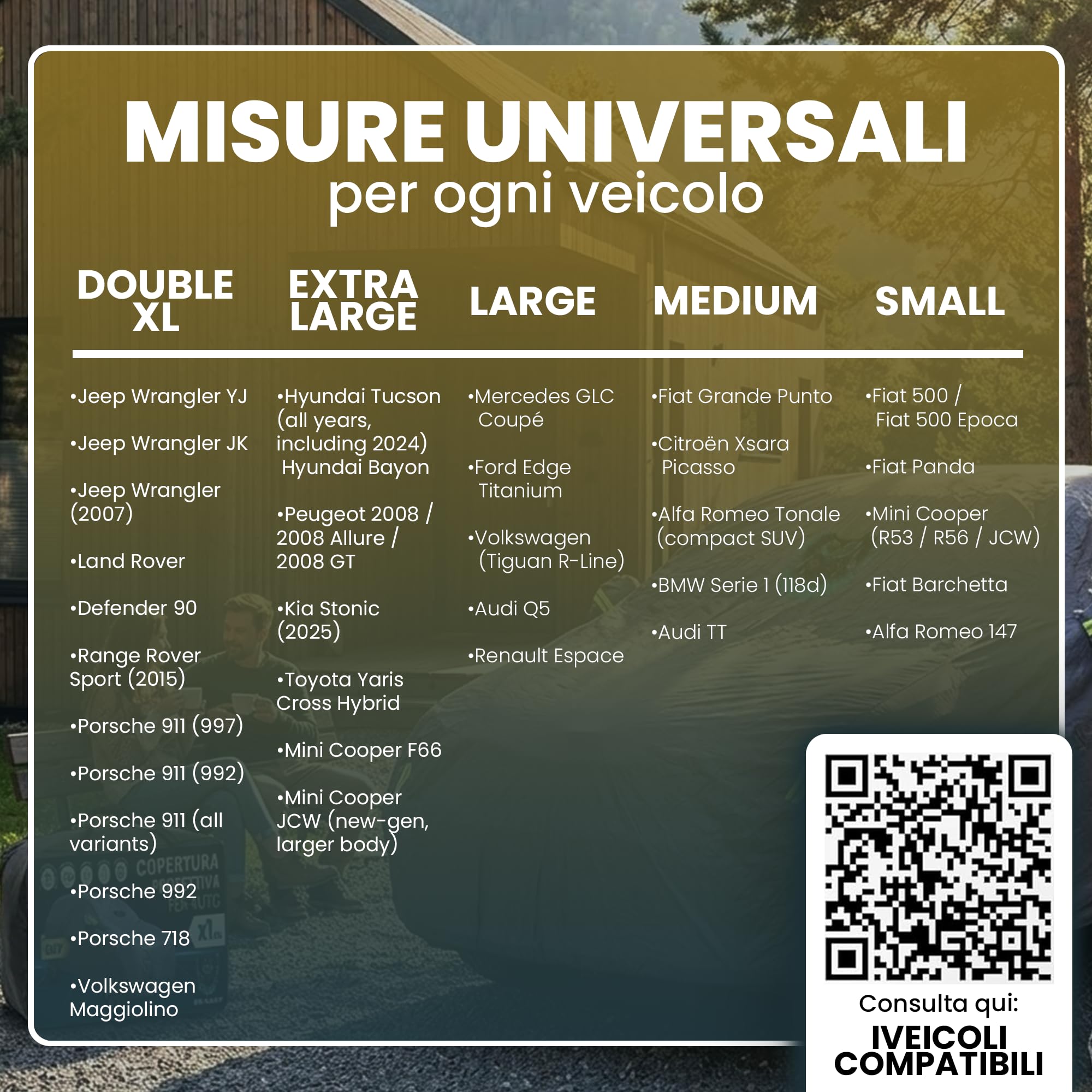 Classic - Telo Auto 100% Impermeabile con Parasole Incluso - Telo Copriauto Da Esterno con 2 Zip Strategiche - Protezione Completa Pioggia/Neve/UV/Polvere - Misura Universale Auto SUV