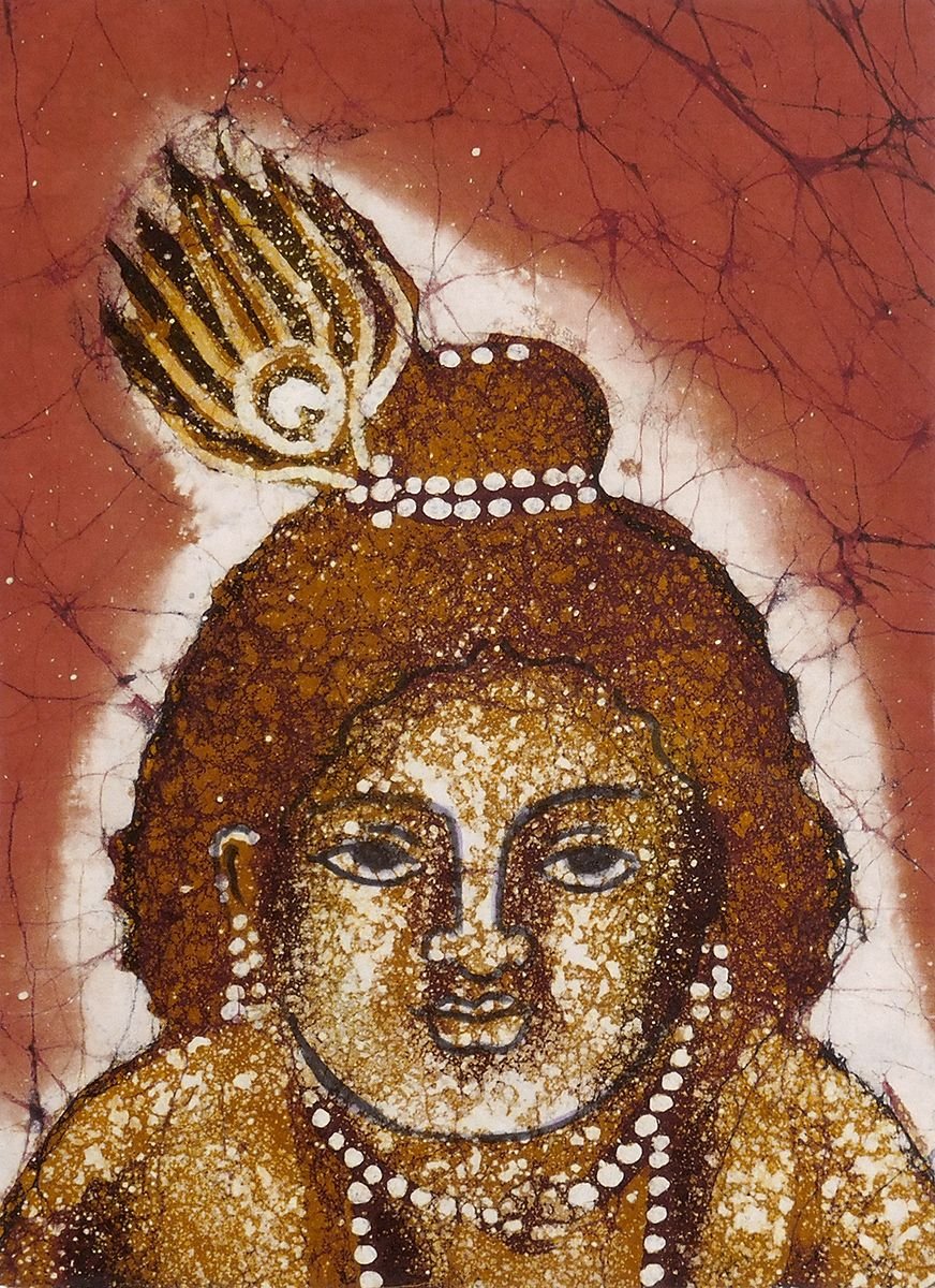 DollsofIndia Bal Gopal - 11 x 9 inches - Batik Painting on Cotton Cloth - Unframed (RL96)