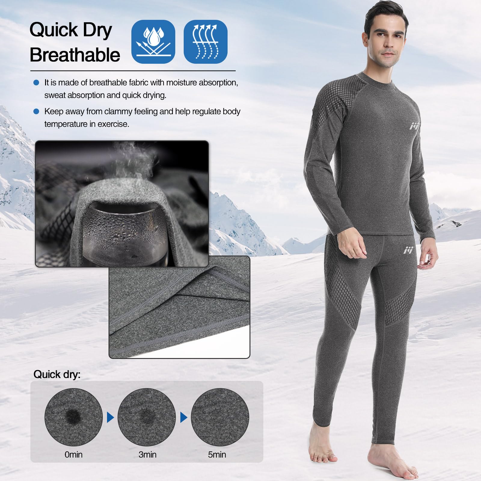 MEETWEE Biancheria Intima Termica Set Uomo, Antivento Funzionale Base Layer Asciugatura Rapida Maniche Lunghe Maglia Termica & Pantaloni per Invernali Sportiva Sci Allenamento Corsa Ciclismo