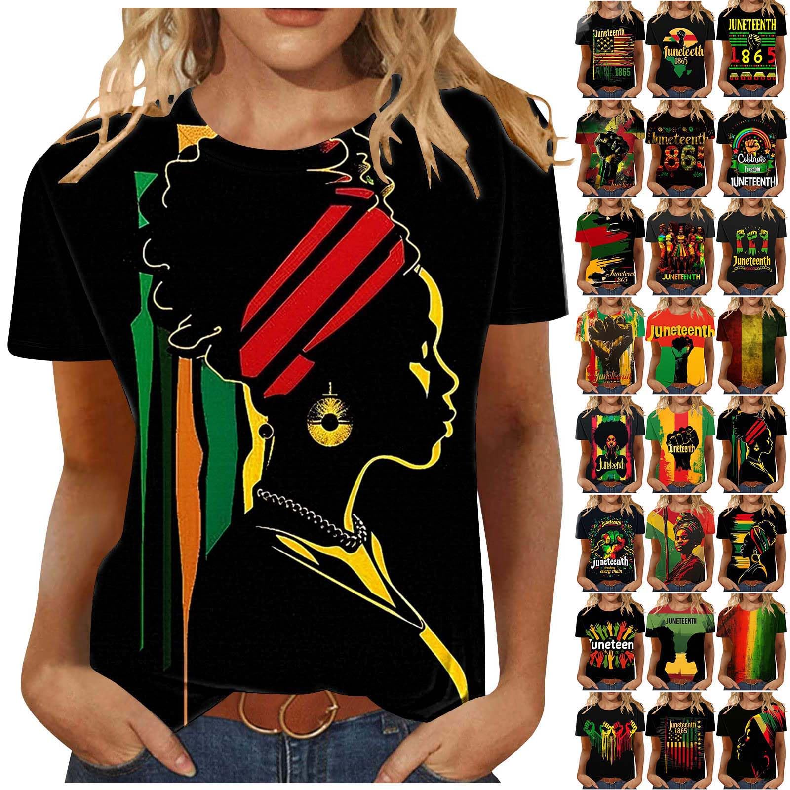 bmkBWO Juneteenth Shirts Women Plus Size,African American Pride 1865 Summer Outfits Trendy Short Sleeve Crewneck Blouse
