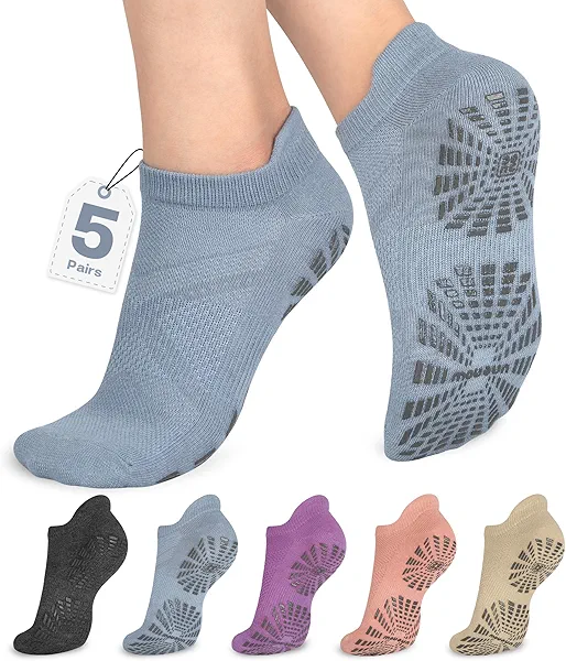 unenow 5 Pairs Pilates Socks for Women Non Slip Socks with Grips for Yoga Hospital Barre Barefoot