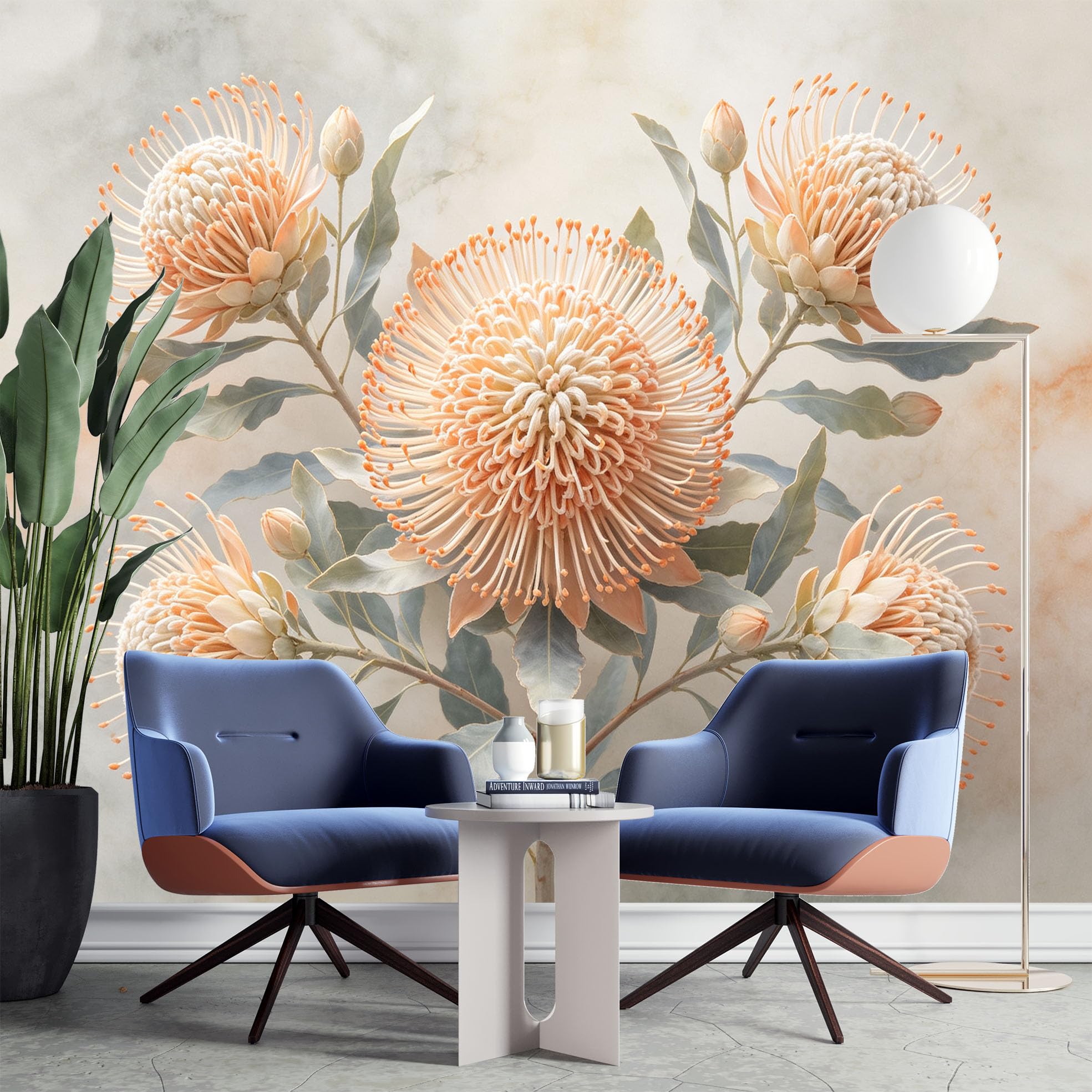 Fototapeten Aquarell Protea Banksia Floral Wandbild Foto Tapete Nicht Gewebte 350 x 260 cm 3D Tapete Moderne Wandkunst für Wohnzimmer Schlafzimmer Heimdekoration Hintergrund