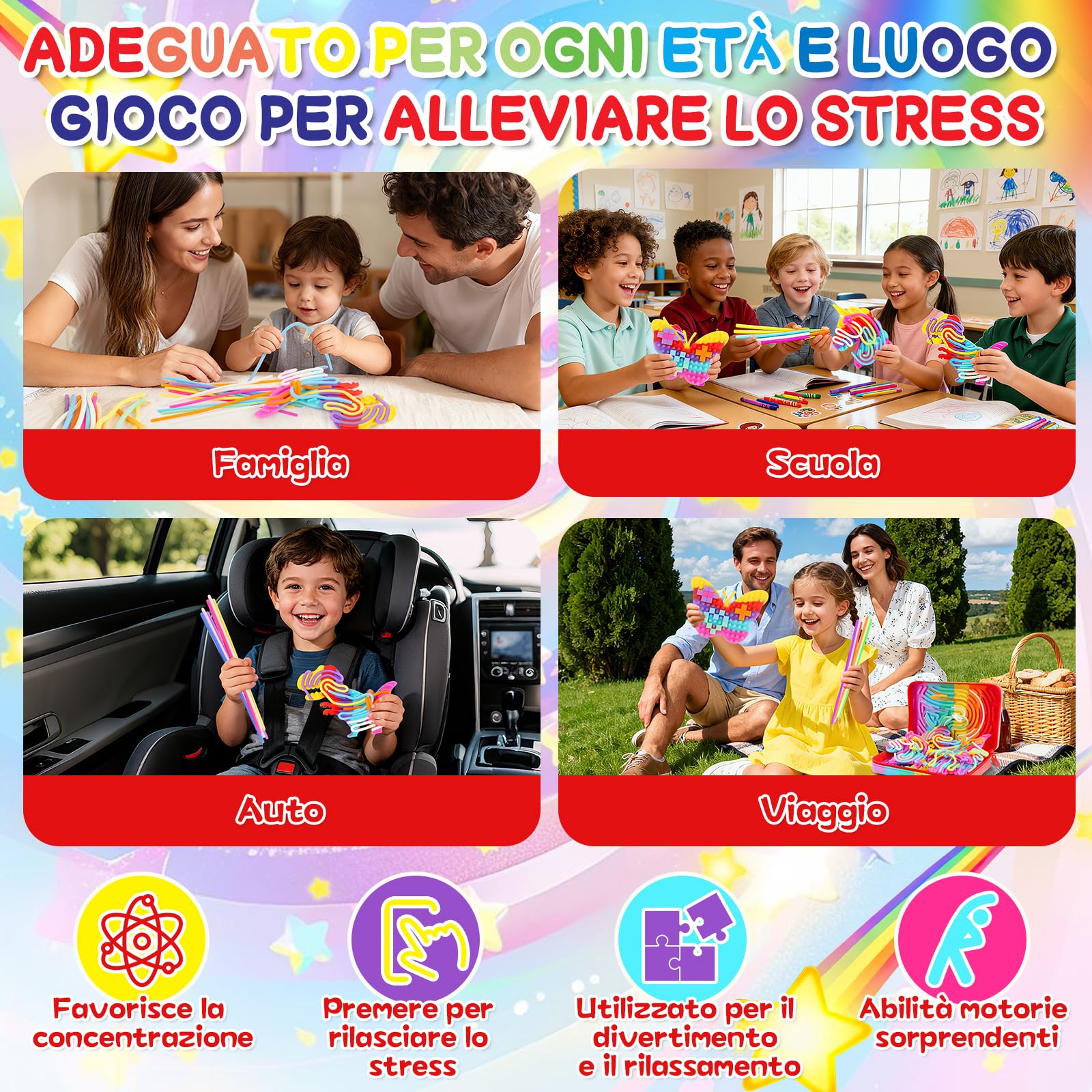 JONRRYIN Silicone Sensory Activity Board, 3 Giocattolo Sensoriale Fidget Toys in Silicone per ADHD, Autismo, Antistress, Ansia, Regali per Bambini di 3 Anni e Adulti con Borsa da Viaggio e 20 Corde