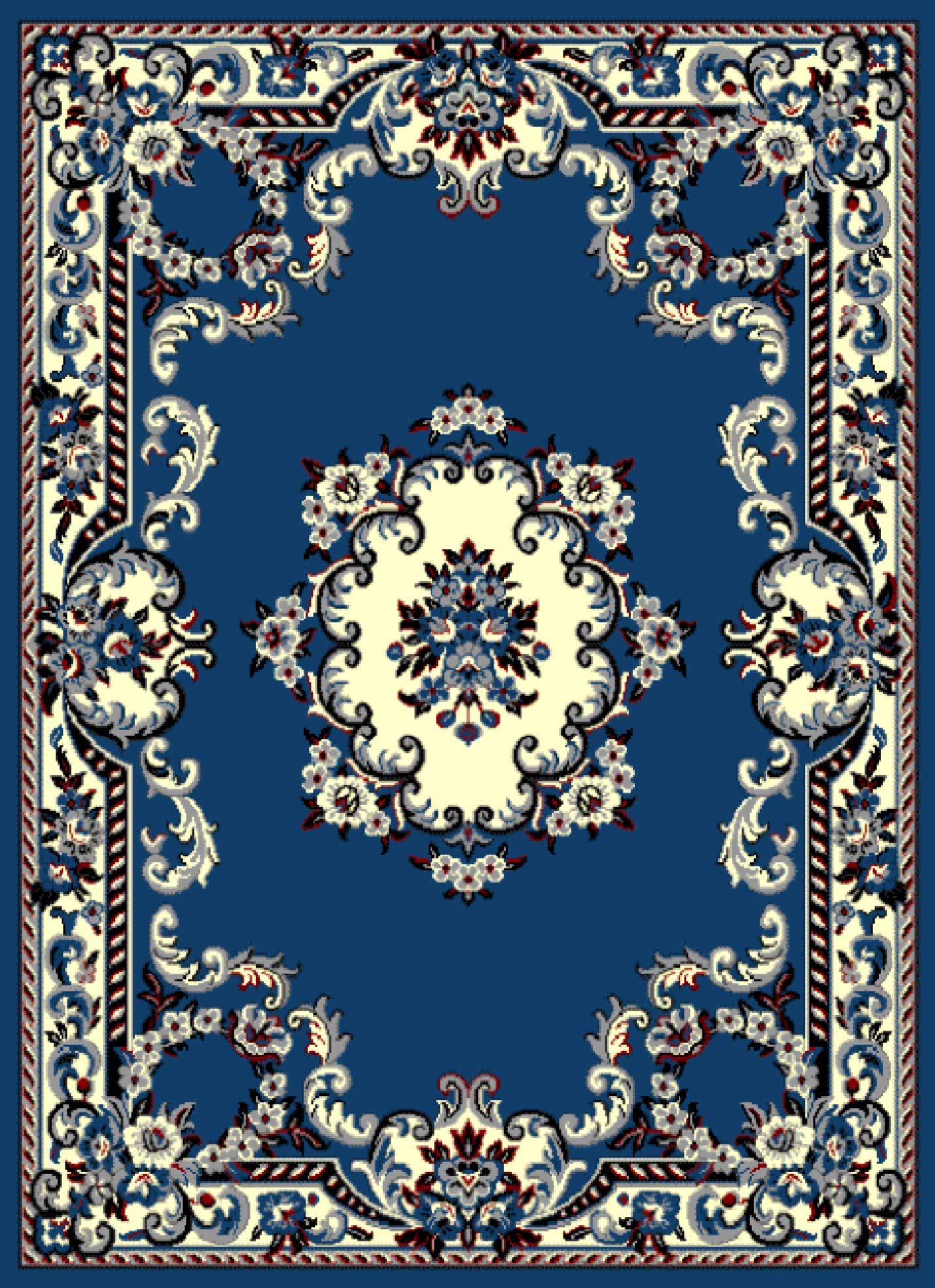 SrS Rugs® Luna Collection, Living Room Rug and Hallway Runner, with Soft Smooth 8mm Pile. Traditional Floral Design. 6 Colours, 6 Sizes (Denim Blue, 80cm x 150cm) — image 1