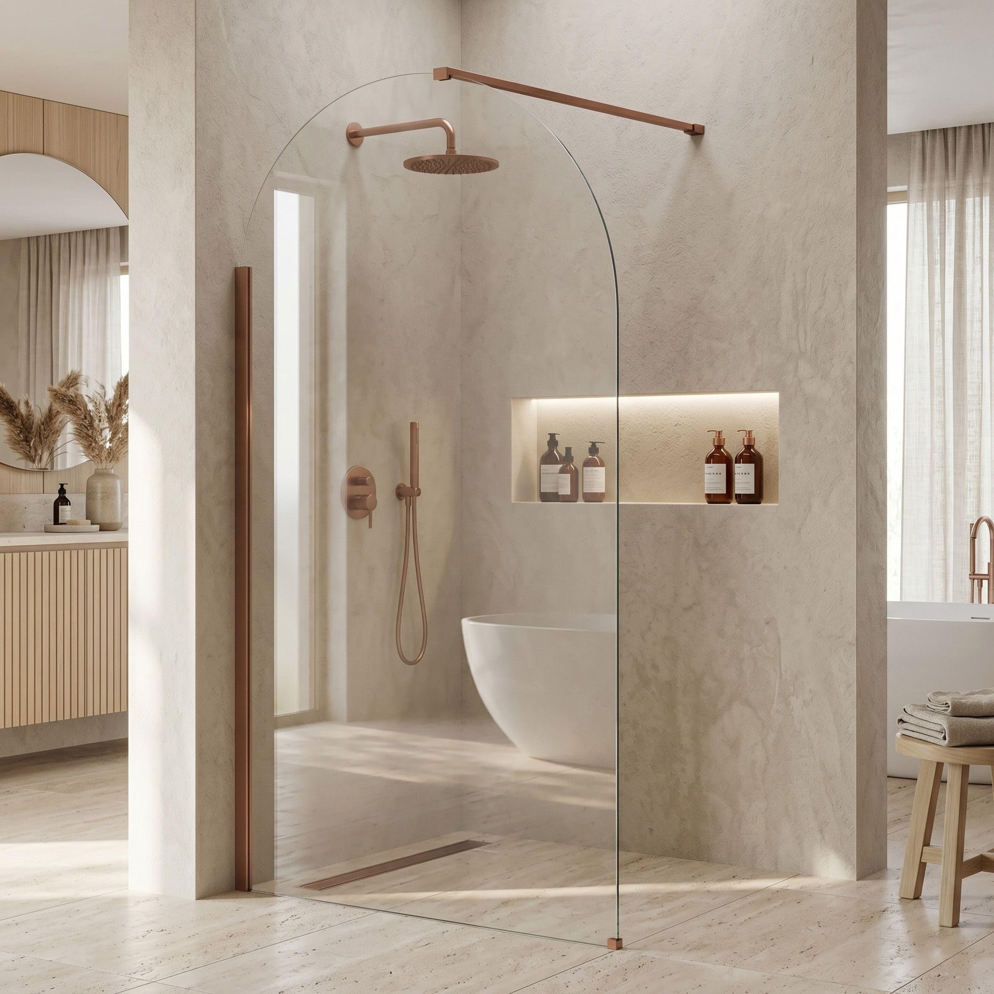 Rea - Ścianka prysznicowa Walk-In Heaven Brush Copper 120-0,8 x 120 x 200 cm
