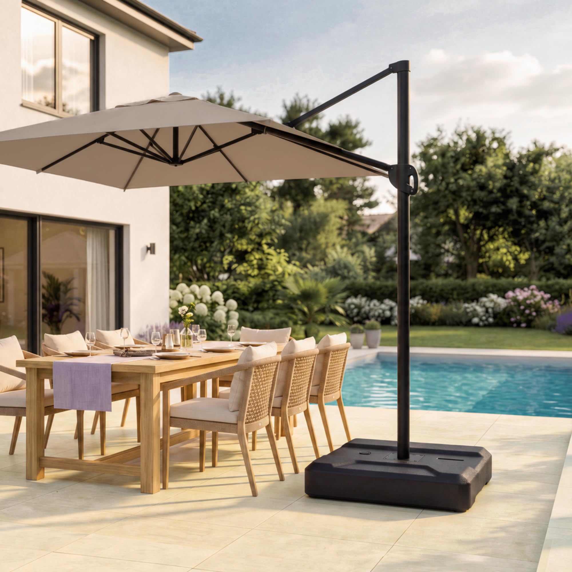 UNIGARDIA befüllbarer Sonnenschirmständer mit Rollen, befüllt bis 160 kg | Rollbarer Schirmständer bis für große Sonnenschirme, mit praktischem Zuggriff, windstabiles Design, 90 x 90 x 20 cm