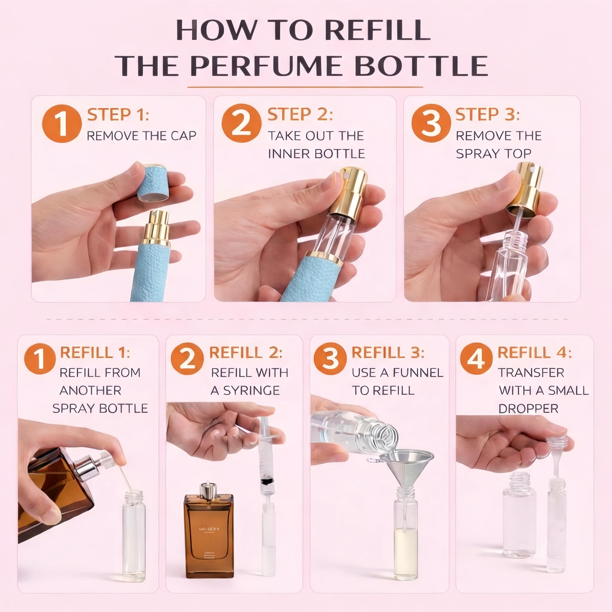Mini botella de perfume recargable de viaje de 10 ml, atomizador de perfume portátil, pulverizador de colonia de viaje pequeño, diseño a prueba de fugas con 4 herramientas de recarga