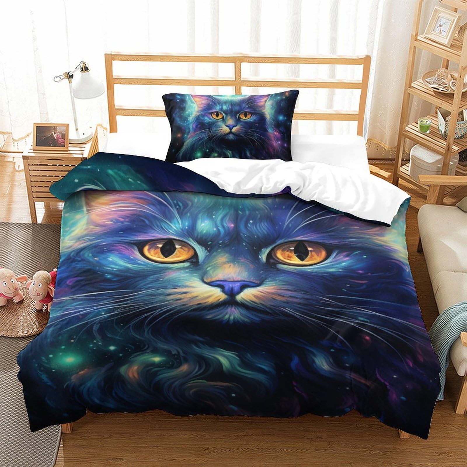 Linge de lit chat 3D housse de couette en microfibre 135x200 le cadeau parfait pour chambre d'ado