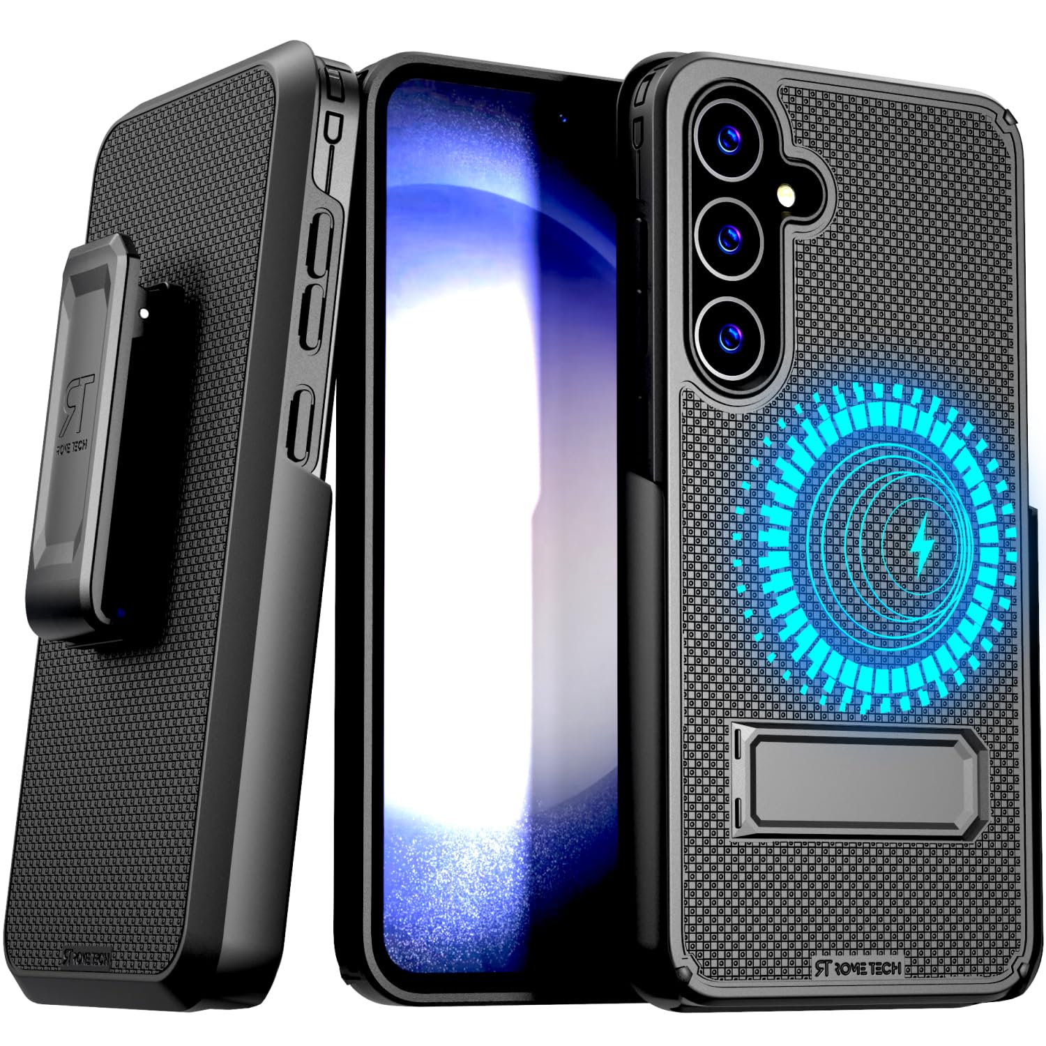 Designed for Samsung Galaxy S24 Plus Case with Belt Clip Holster - Compatible with MagSafe Magnetic Heavy Duty Phone Cover with Kickstand - Black