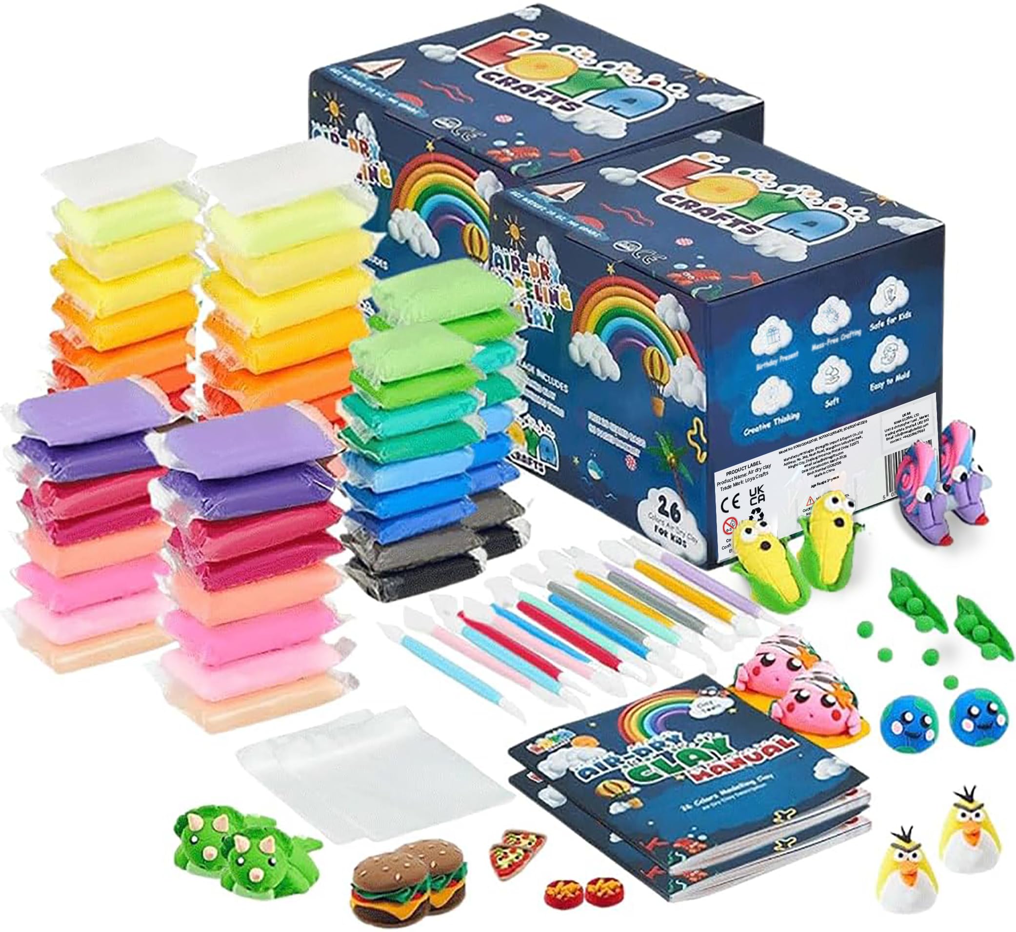 Air Dry Clay for Kids, 26 Colors Modelling Clay with 8 Tools, Project Booklet, 26 Poly Bags, Soft Ultra Light Magic Clay, Quick Drying Foam Clay for Children, Art & Craft Kits for Kids Boys Girls Toys โ image 1