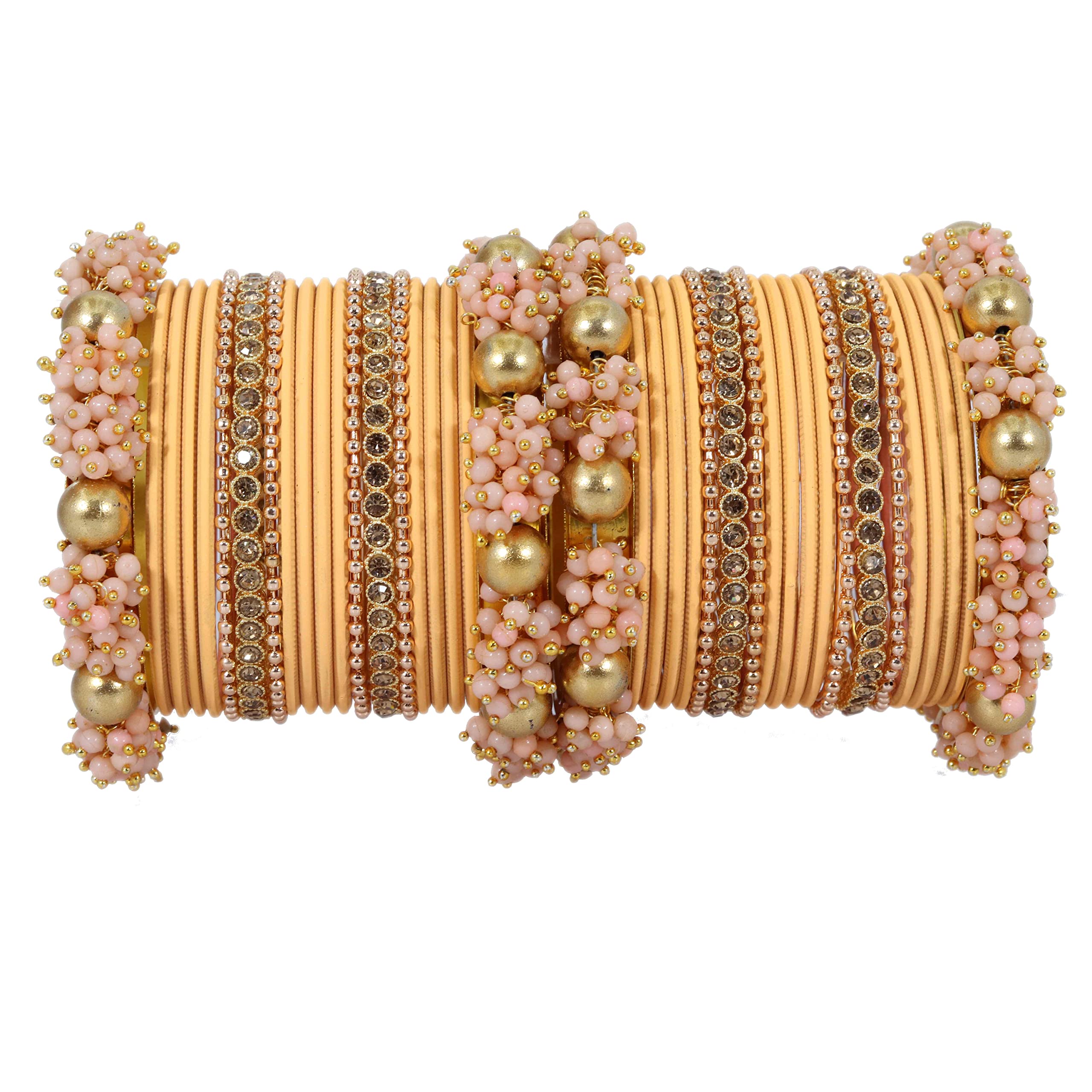 NMII Metal with Base Metal and Zircon Gemstone with Pearls Studded Matte with Glossy Finished Traditional Bangle Chuda set for Women and Girls, (Peach_2.6 Inches), Pack Of 40 Bangles Chuda set (B0BWWFZBF5) Amazon Price History, Amazon Price Tracker