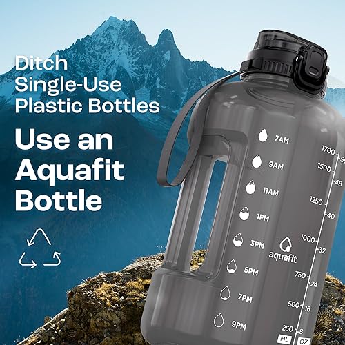 Miniatura 6 de AQUAFIT Botella de agua de medio galón con marcador de tiempo, tapa para popote y beber, botella de agua para gimnasio sin BPA con popote, jarra