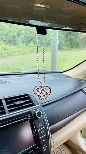 Miniatura 3 de LUCKBOOSTIUM Adorno colgante de corazón dorado con cristal y mal de ojo (cadena de bola) adornos de coche de buena suerte para espejo retrovisor