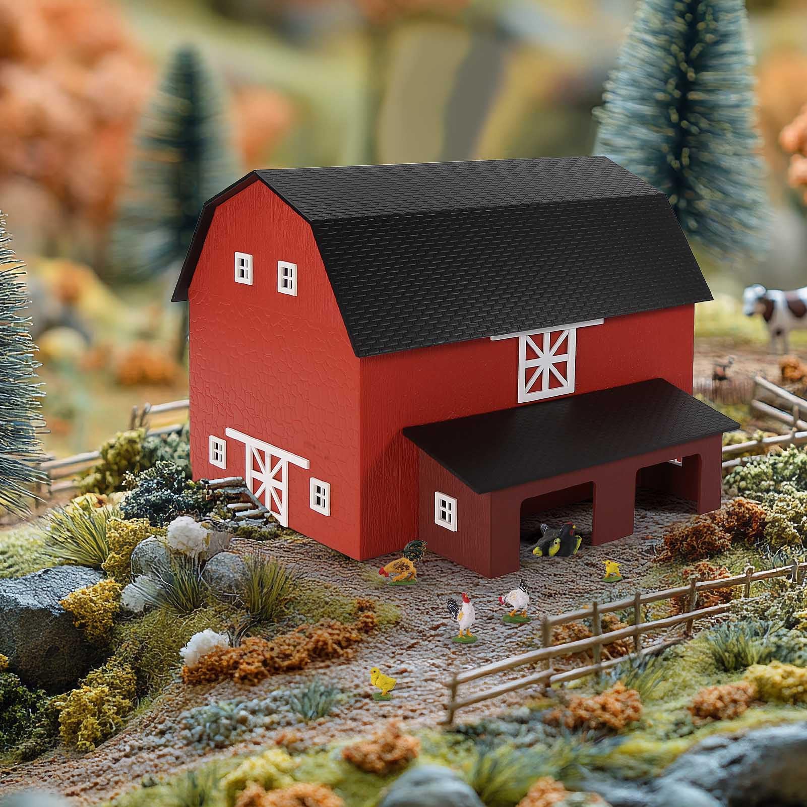 Evemodel 1 set di pista H0 1:87 fattoria convertita con fienile e pollaio modellino ferroviario (rosso)