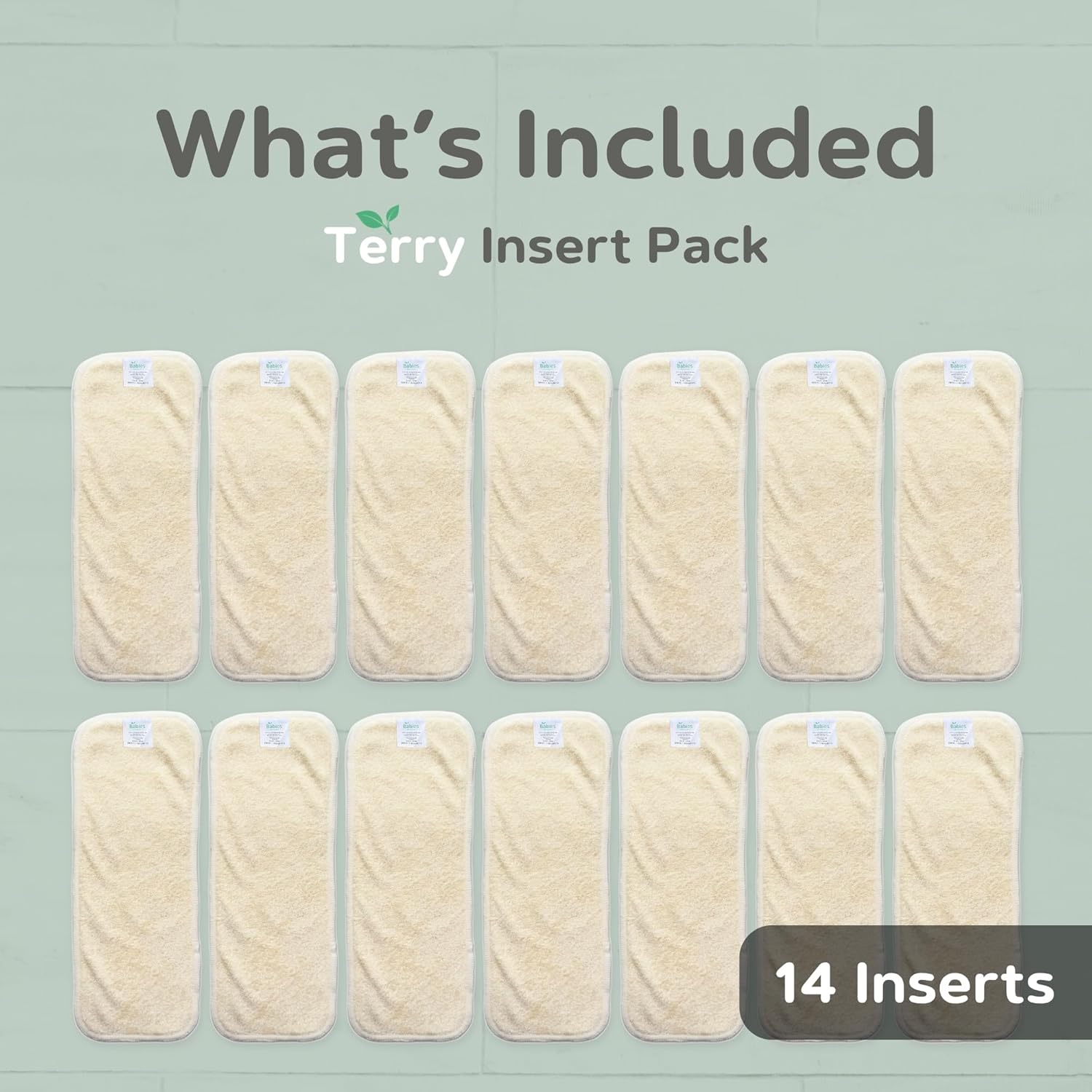 Cloth Diaper Inserts – 14 Pack Reusable 4 Layer Liners for Pocket Diapers – Washable, Absorbent, and Breathable for Babies and Toddlers (Terry Comfort)