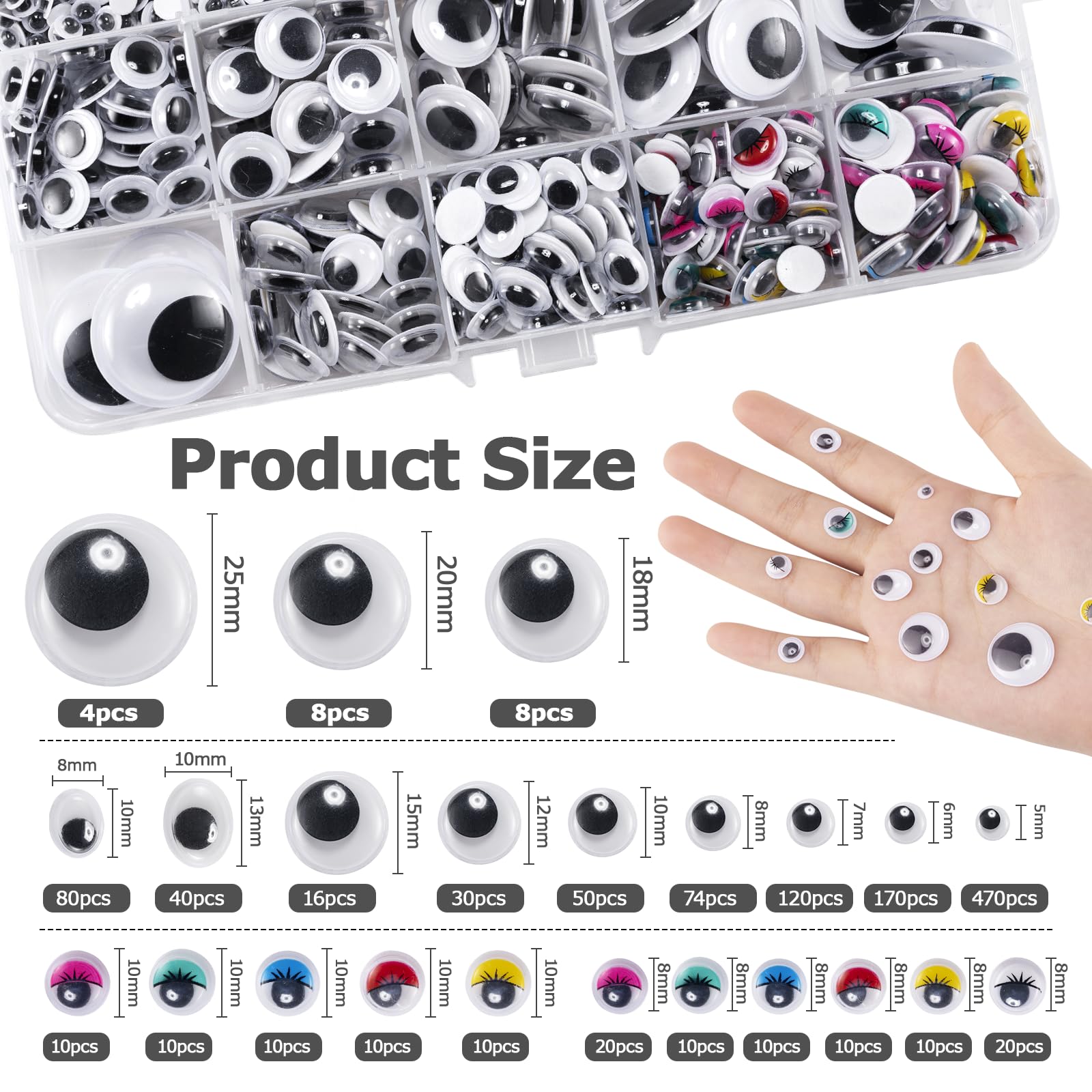 Lot De 10 Autocollants Yeux Cartoon Pour Bricolage - Pour Poupées, Pâte Polymère, Projets Créatifs - Transfert à Eau