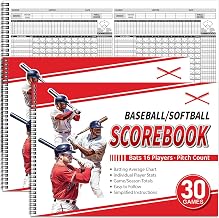 2 Pcs Side by Side Baseball Scorebook 11.5x16 30 Game Softball Scorebook Score Keeping Book Baseball Stats Book Individual Player Stats Batting Average Chart for Score Keeper Coach