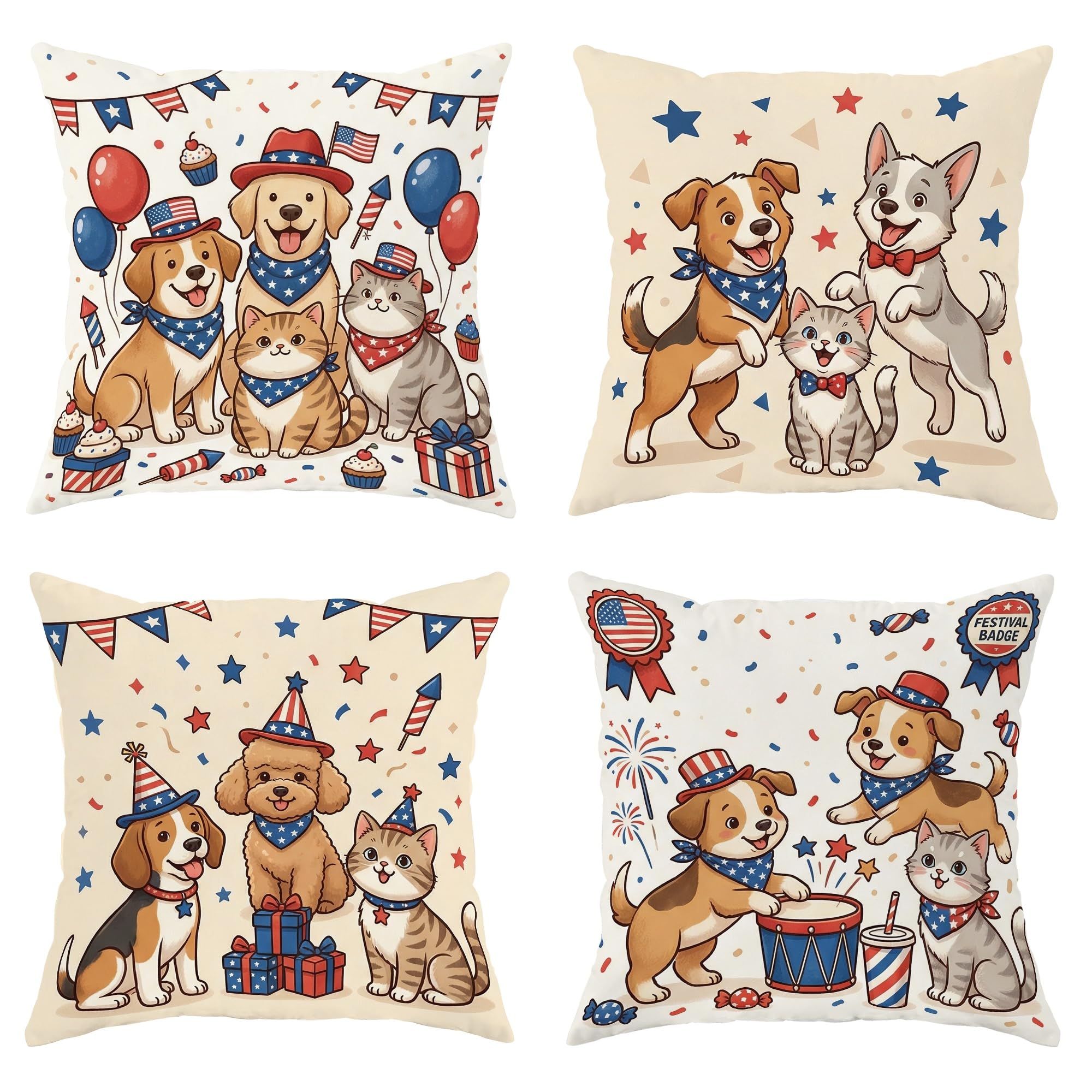 Housse de coussin chat rouge 56x56 cm, lot de 4 pour canapé