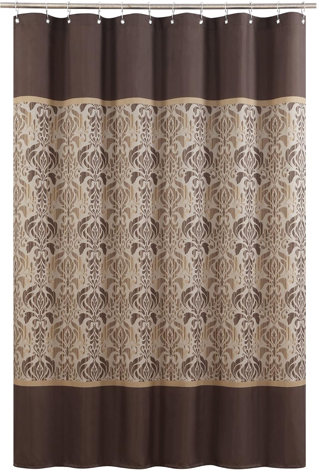 Sterling Farmhouse Brown Waterproof Polyester Fabric Chocolate Vintage Printed Tan Shower Curtain,Bronze Damask Striped Bathroom Curtains,72" W x 72" L