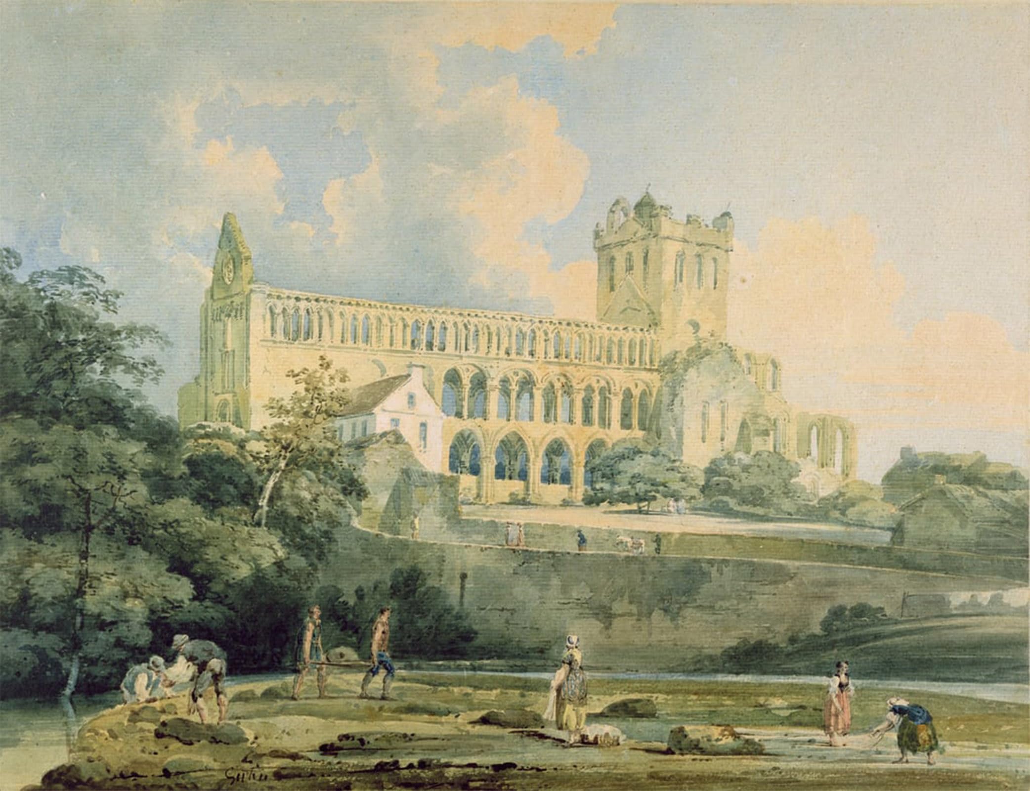 SERENDIPITP Retro Picture Poster Wall Art Pictures Painting Jedburgh Abbey From the River by Girtin Wall Art Canvas Print for Wall Decor 60x90cm